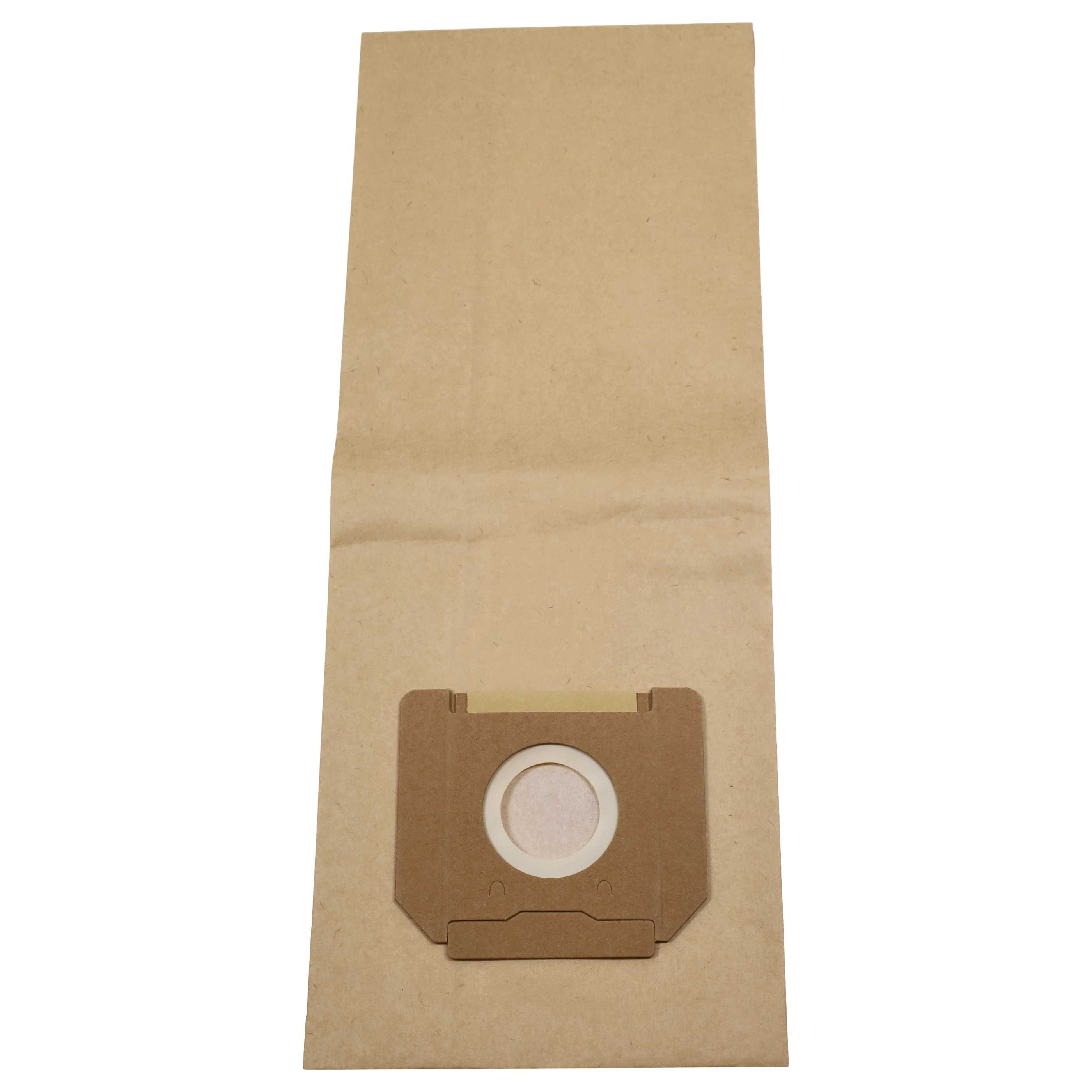 Ein brauner Papierstaubsaugerbeutel mit einem weißen Ring und einer Öffnung.