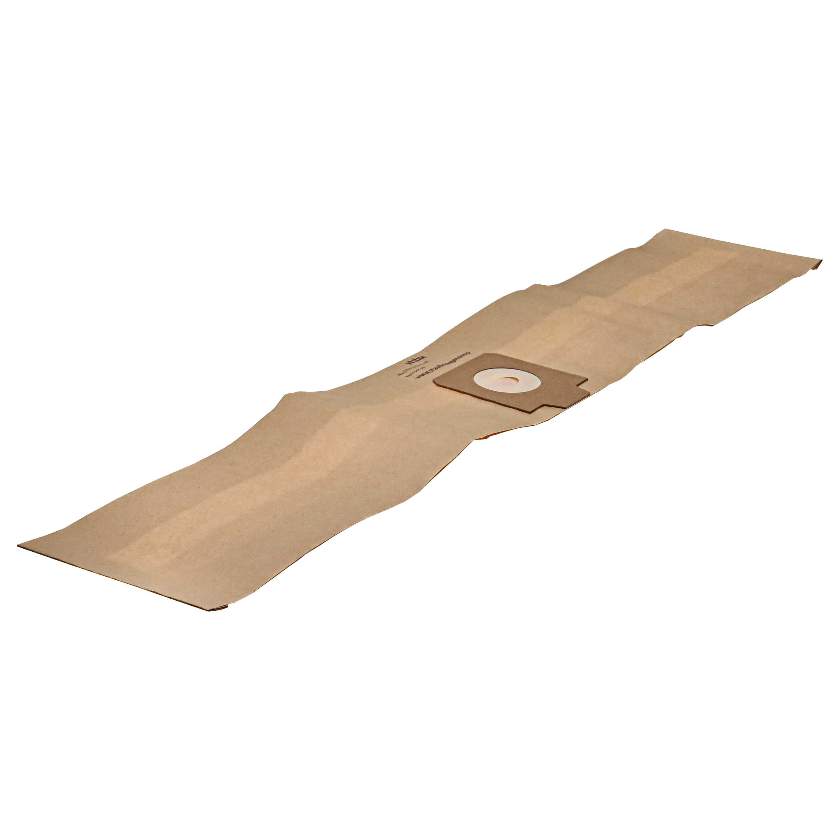 Ein brauner Staubsaugerbeutel aus Papier mit einem weißen Anschlussstück.