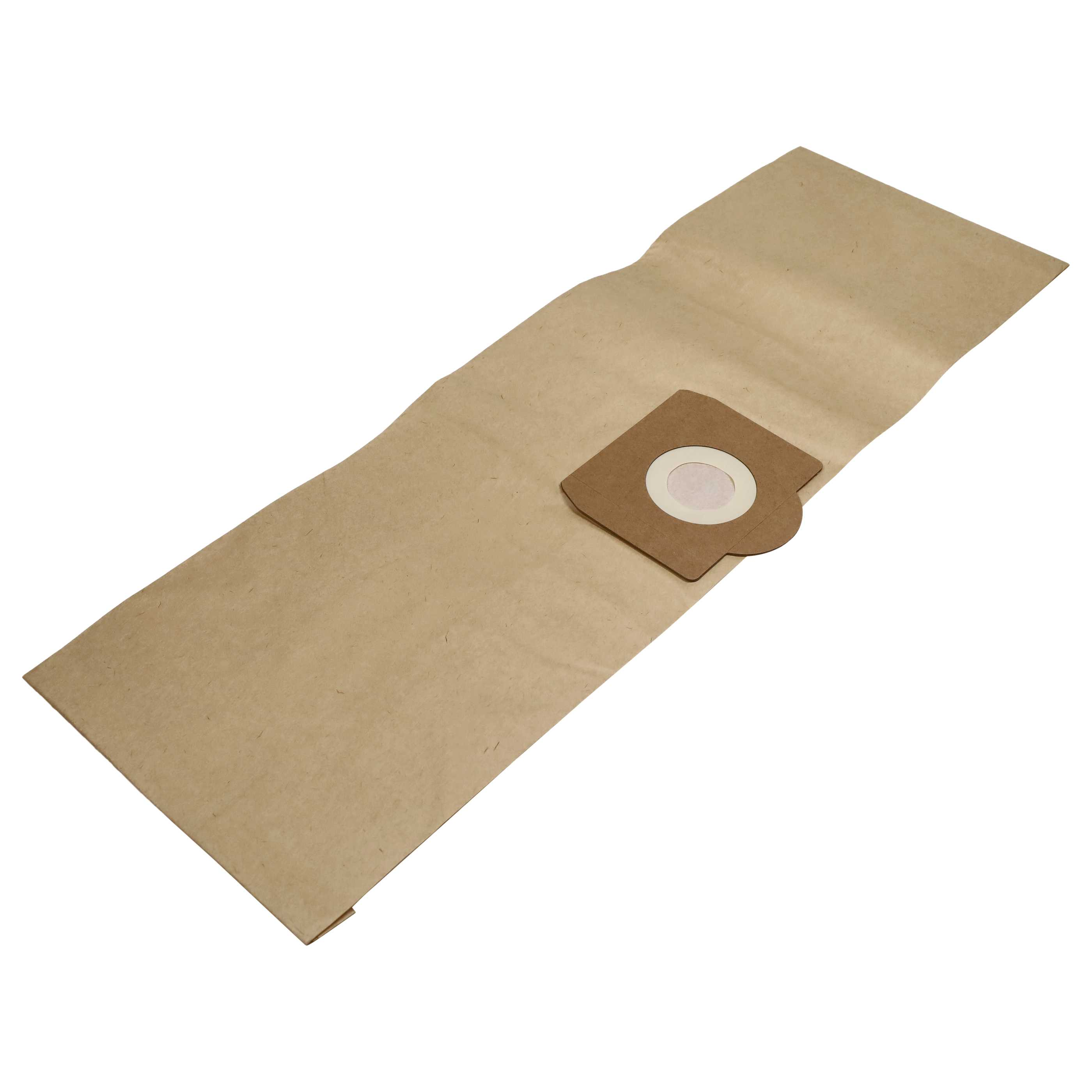 Ein brauner Staubsaugerbeutel aus Papier mit einem Anschlussring.
