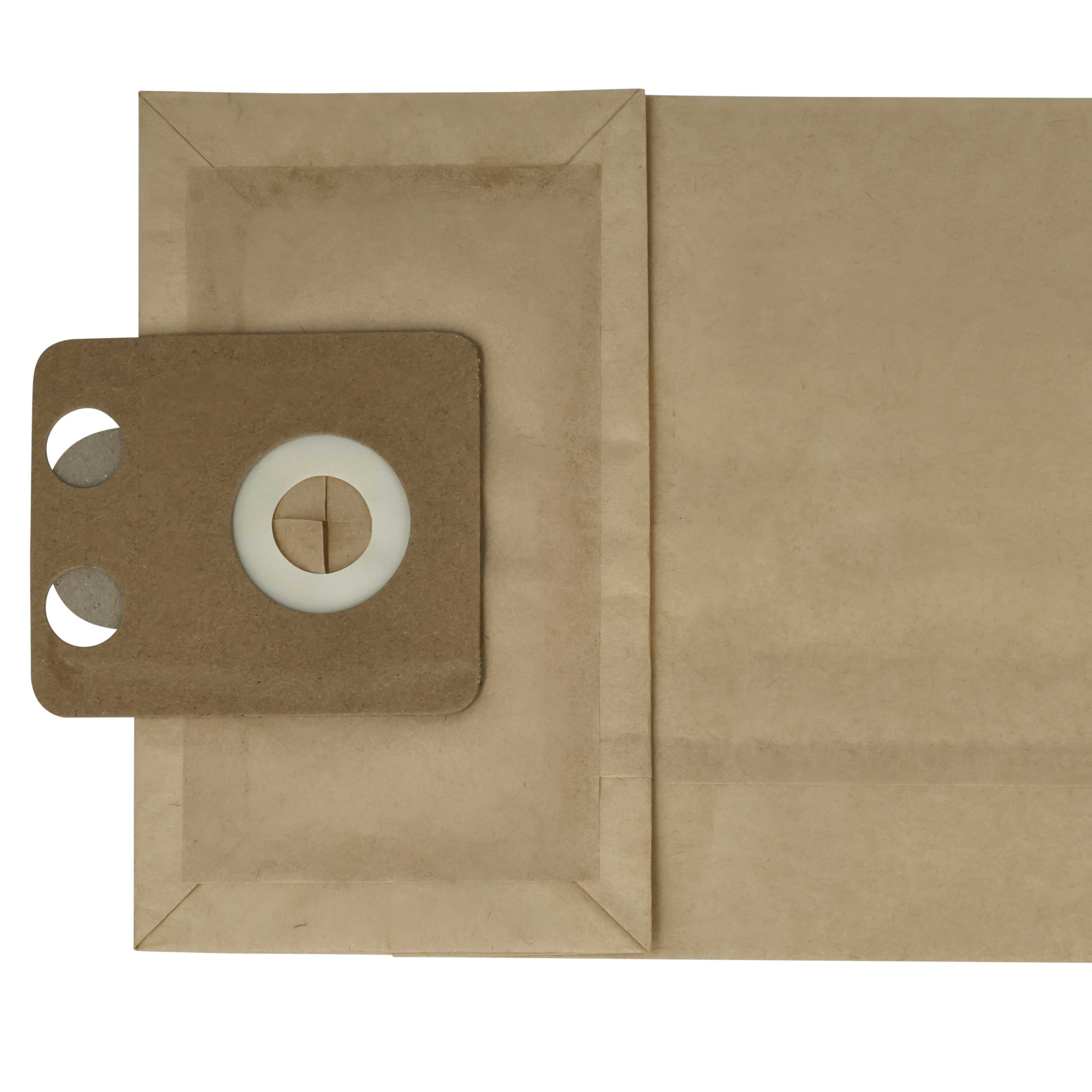 Brauner Papierstaubsaugerbeutel mit weißem Einlass und zwei Löchern.
