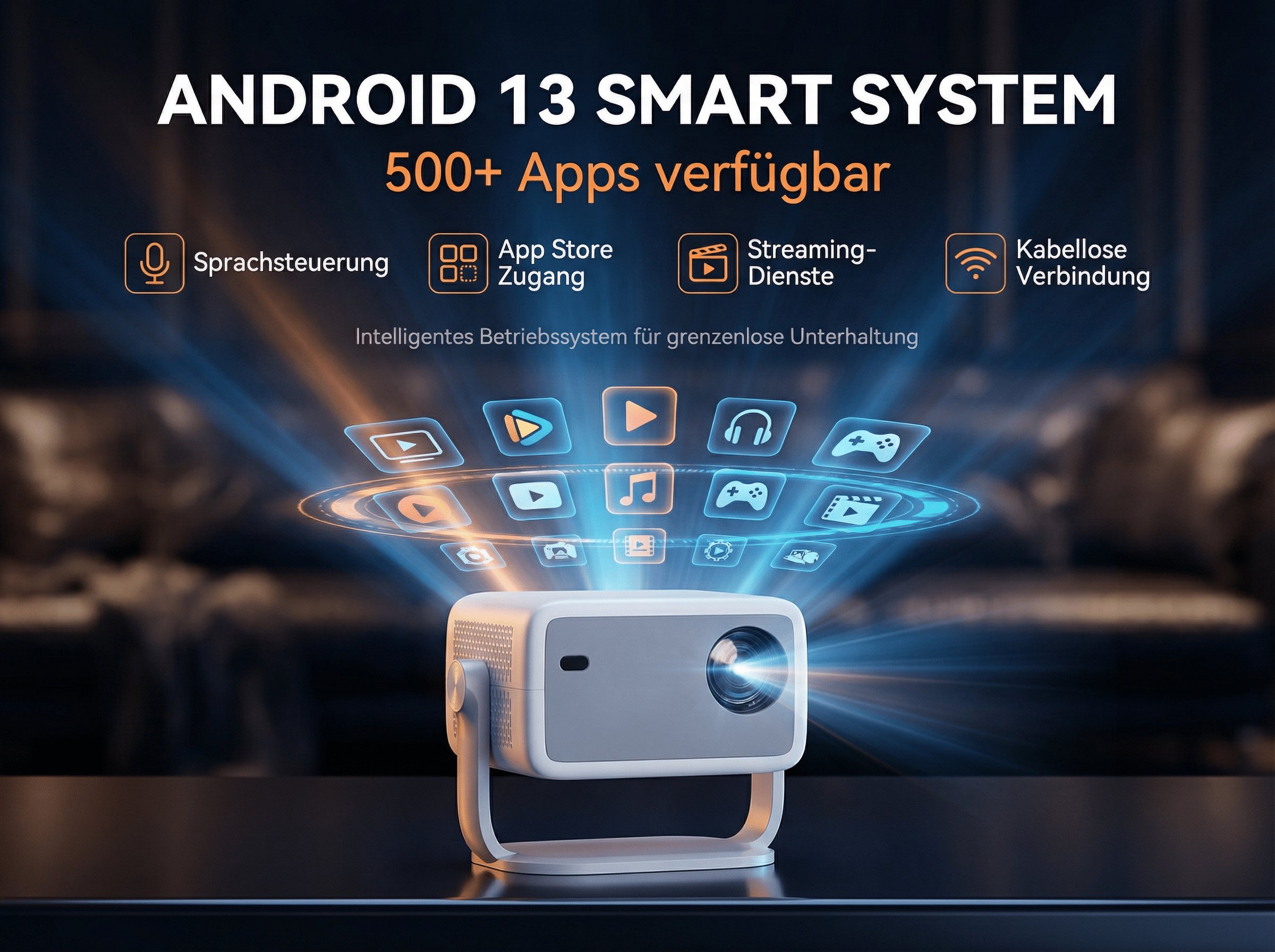 Ein Projektor mit Android 13, App-Store, Sprachsteuerung und mehr.