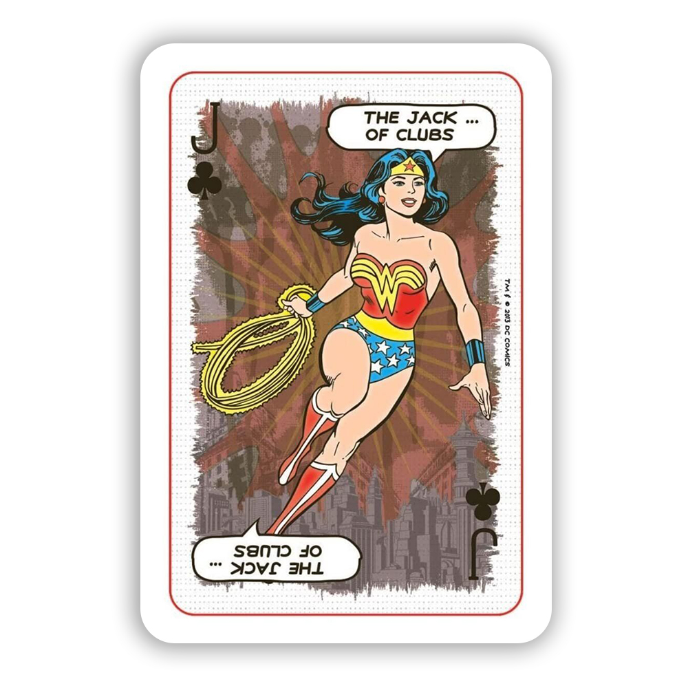 Wonder Woman come Fante di Fiori su una carta da gioco, tiene il lazo.