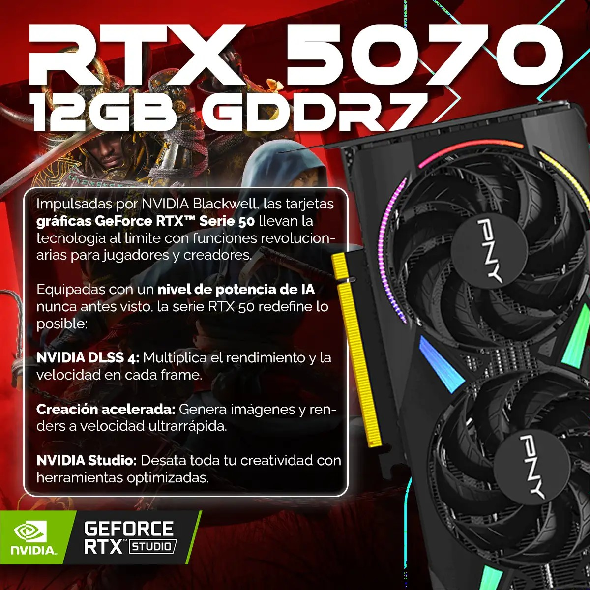 PNY RTX 5070 con 12GB GDDR7: Scheda grafica AI per gamer e creatori.