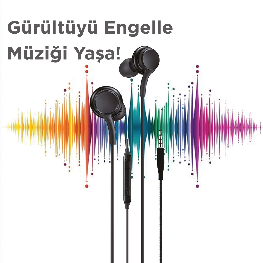 Renkli ses dalgası grafiği önünde siyah kulaklıklar.