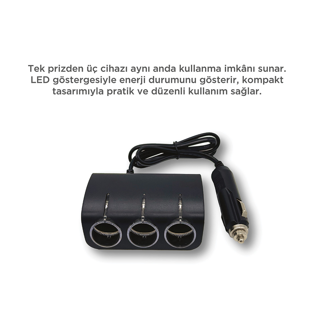 TORIMA G24 Üçlü LED Soketli 120W Araç Şarj Cihazı Siyah