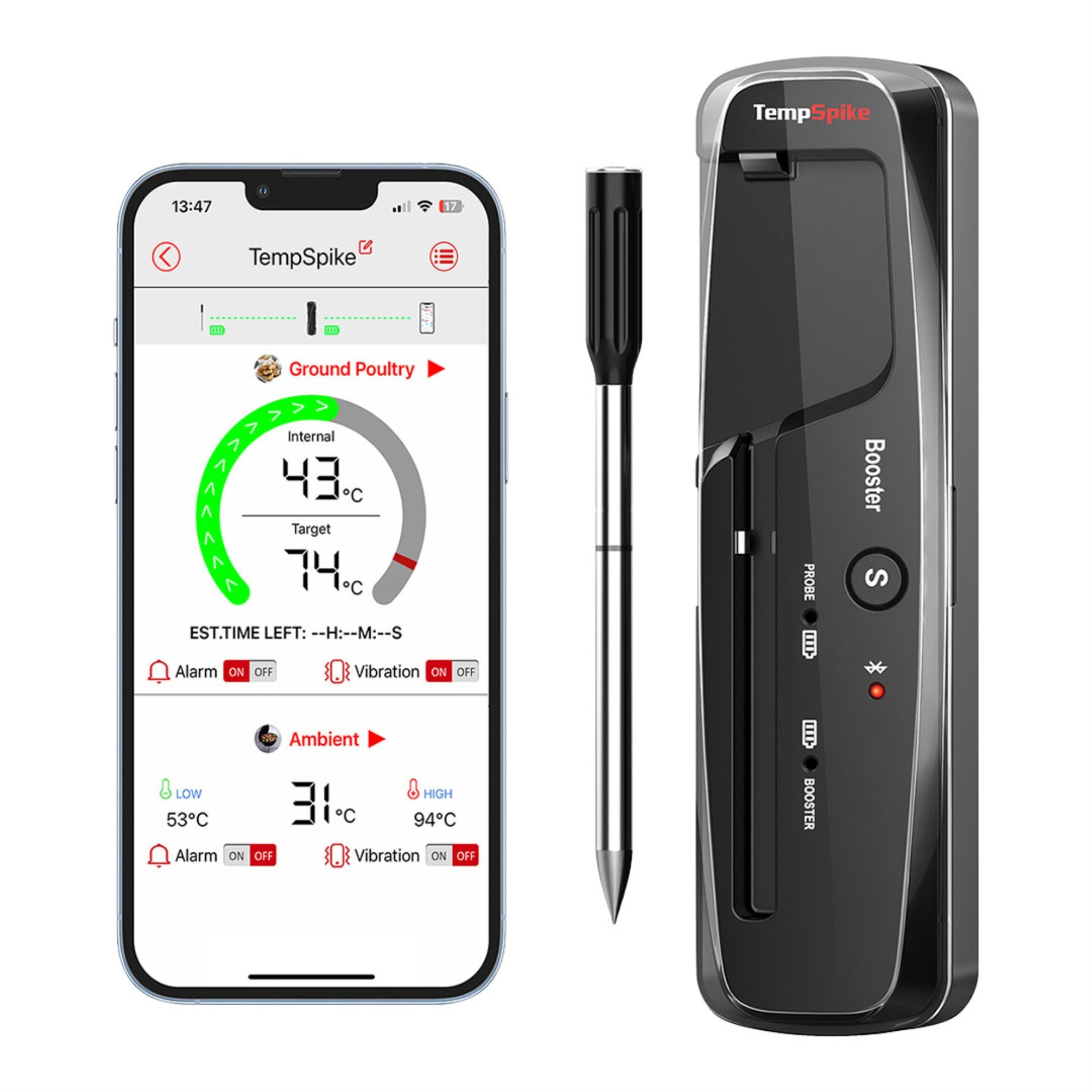 THERMOPRO TP961 Şarjlı 150m Kablosuz Alarmlı 1Problu Telefon Kontrollü Profesyonel Gıda Termometresi