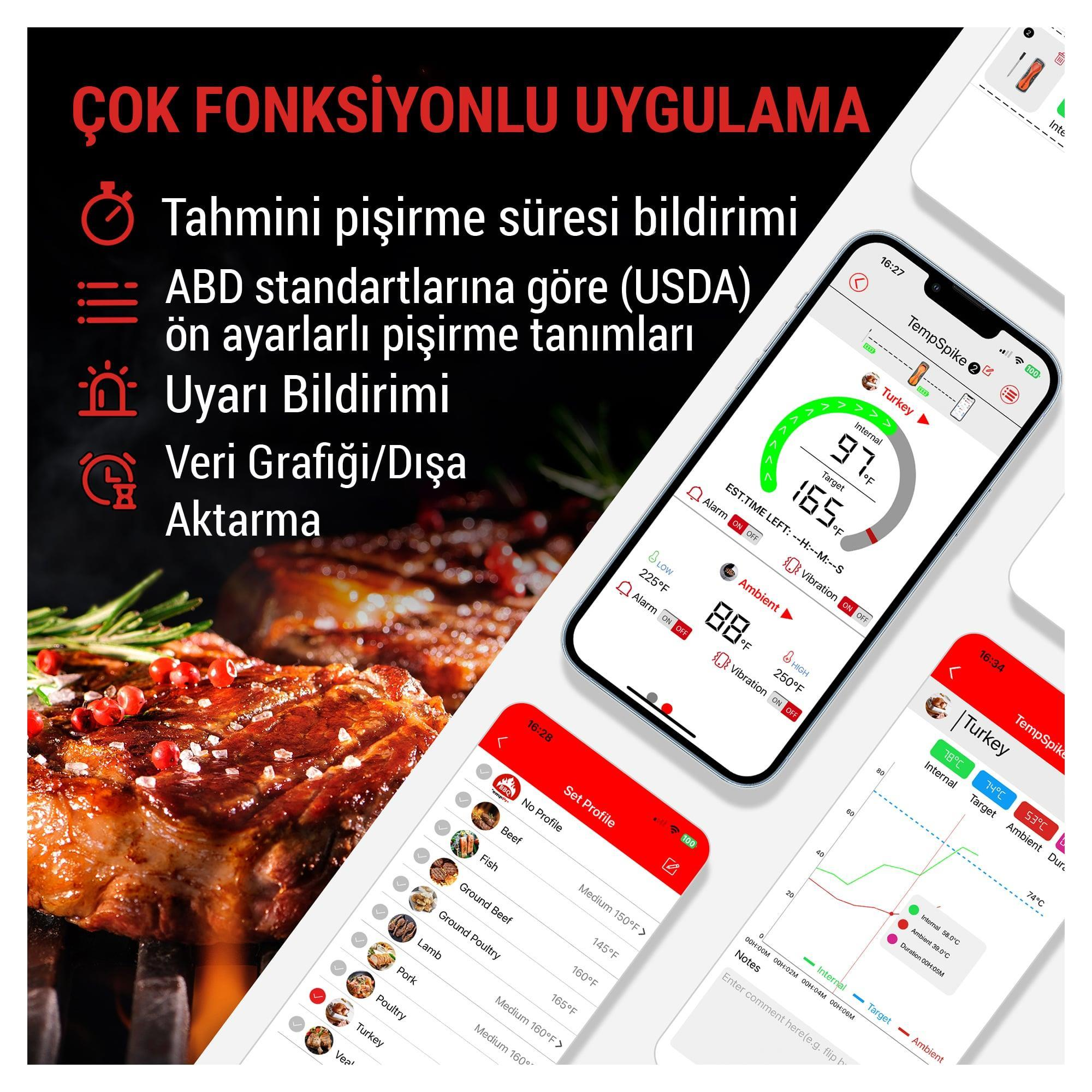 Bir akıllı telefon, et ve ızgara içeren bir pişirme uygulaması gösteriyor.