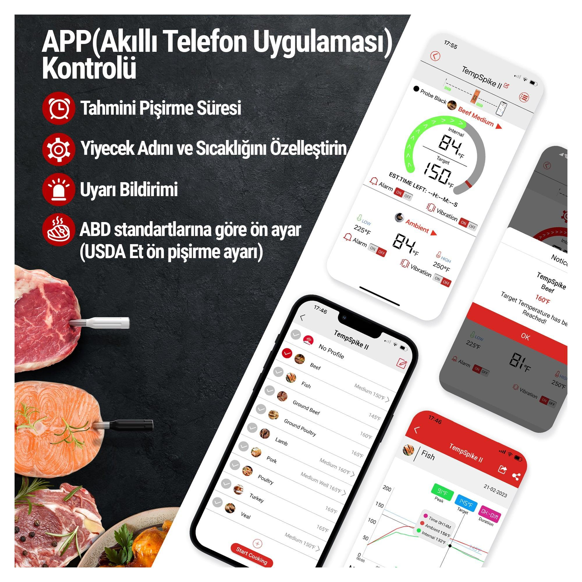 Çiğ et ve balık gösteren uygulama, akıllı telefonlarda termometre uygulaması.