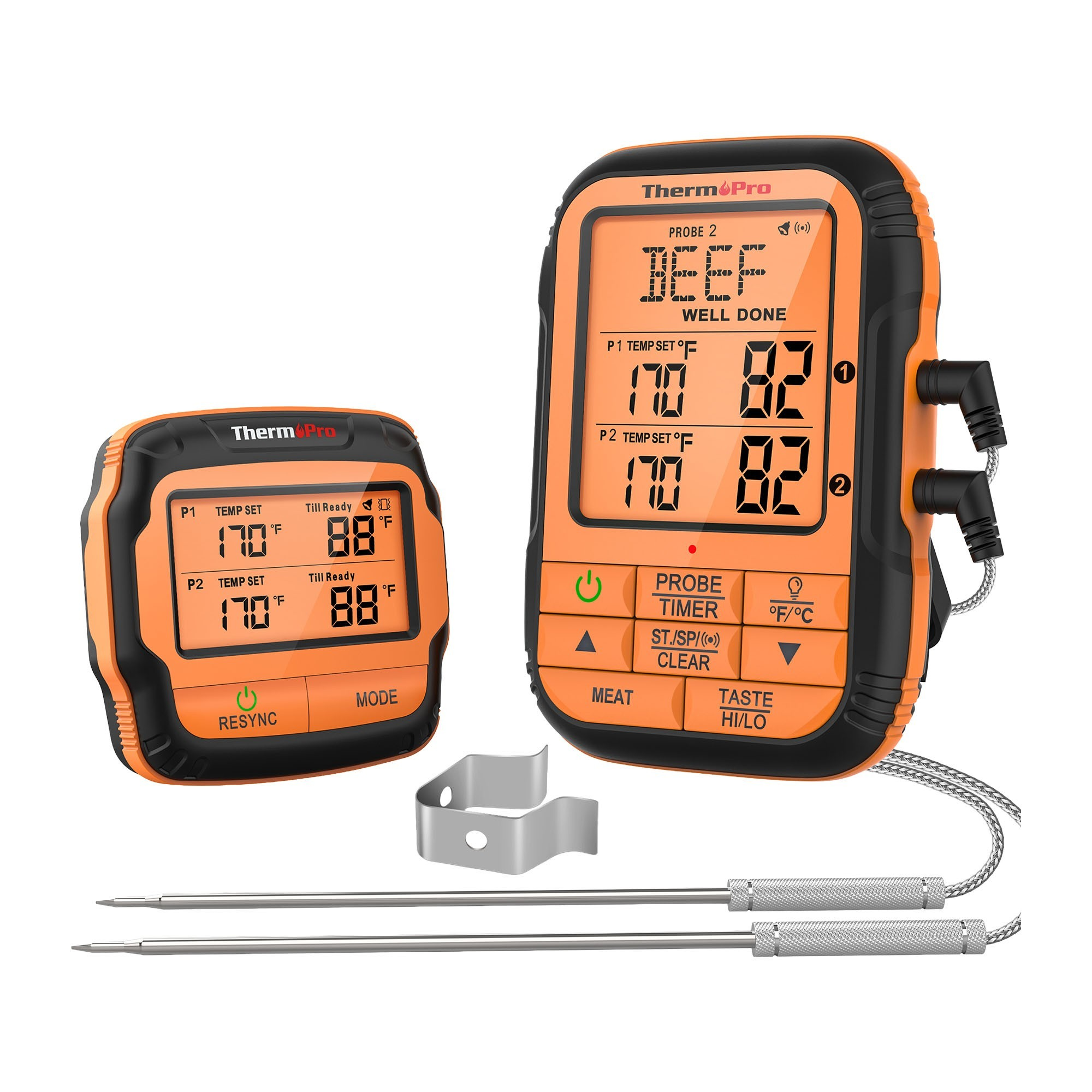 THERMOPRO TP28C 2Problu Zamanlayıcılı 150m Kablosuz Barbekü/Mangal Profesyonel Gıda Termometresi