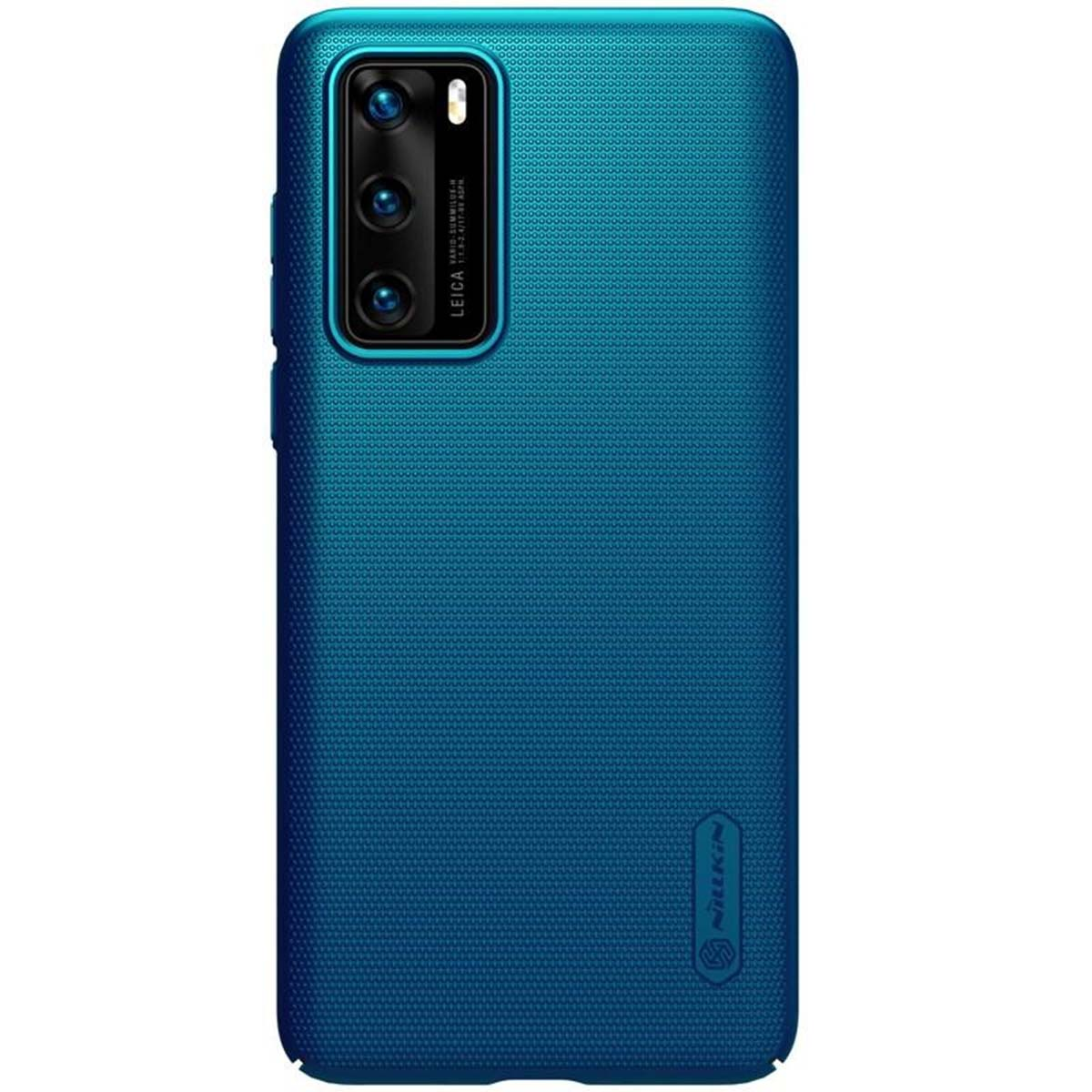 Custodia blu per telefono con motivo testurizzato e modulo fotocamera.