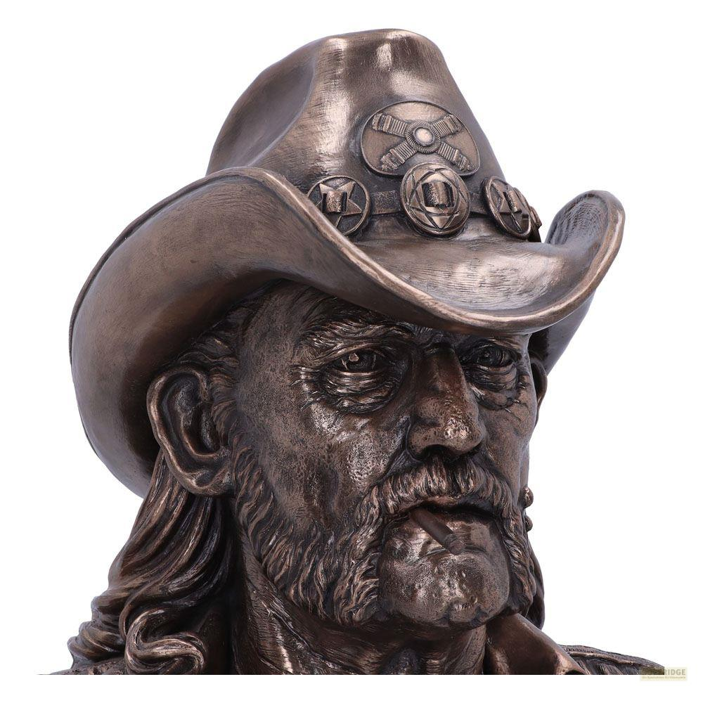 Bronzestatue eines Mannes mit Hut und Zigarette im Mund.