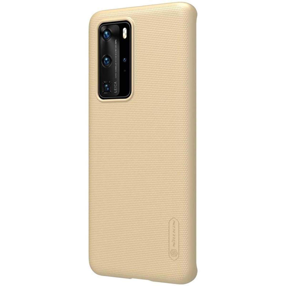 Una custodia per telefono beige chiaro con un'unità fotocamera sul lato sinistro.