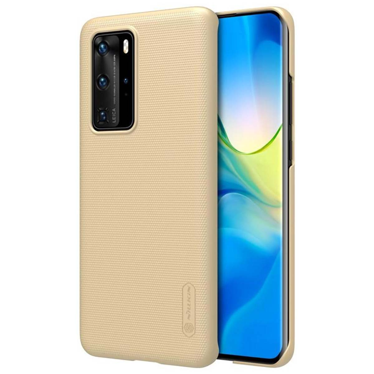 Una custodia beige per telefono con un array di fotocamere e schermo.