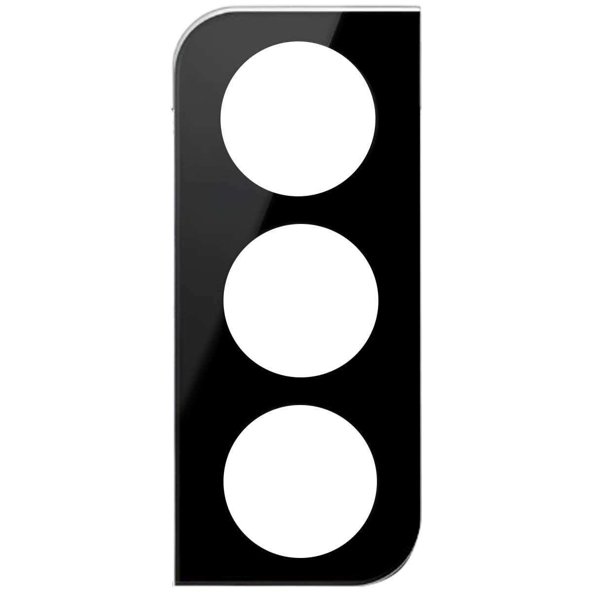Un rectangle noir avec trois cercles blancs disposés verticalement.
