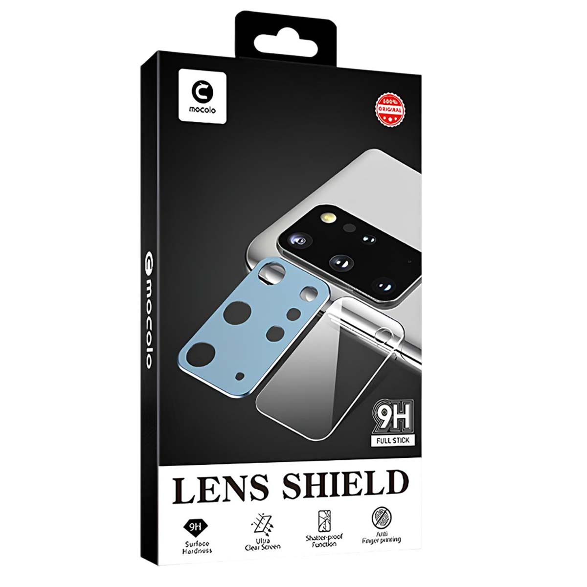 Emballage pour protecteur d'objectif avec illustration de caméra de smartphone.