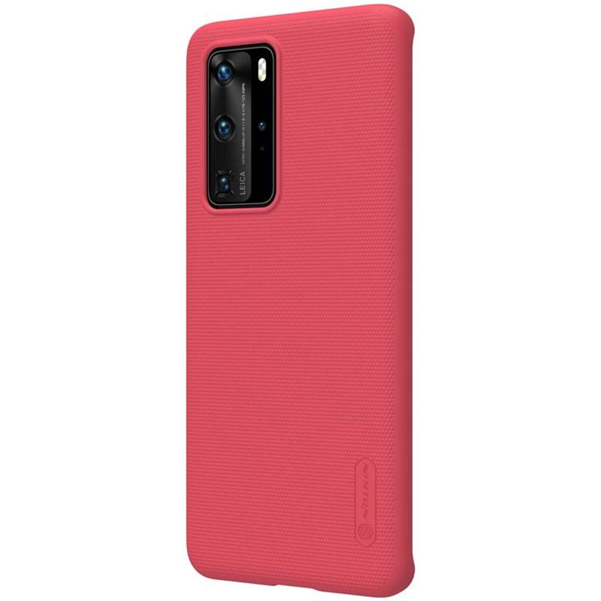 Custodia per telefono rossa con unità obiettivo fotocamera sul retro.