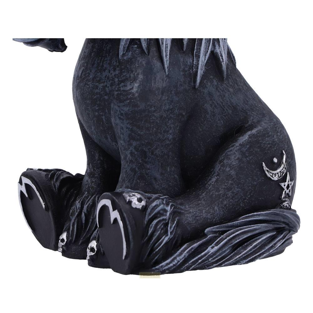 Schwarze Figur eines Fabelwesens mit silbernen Symbolen auf dem Körper.