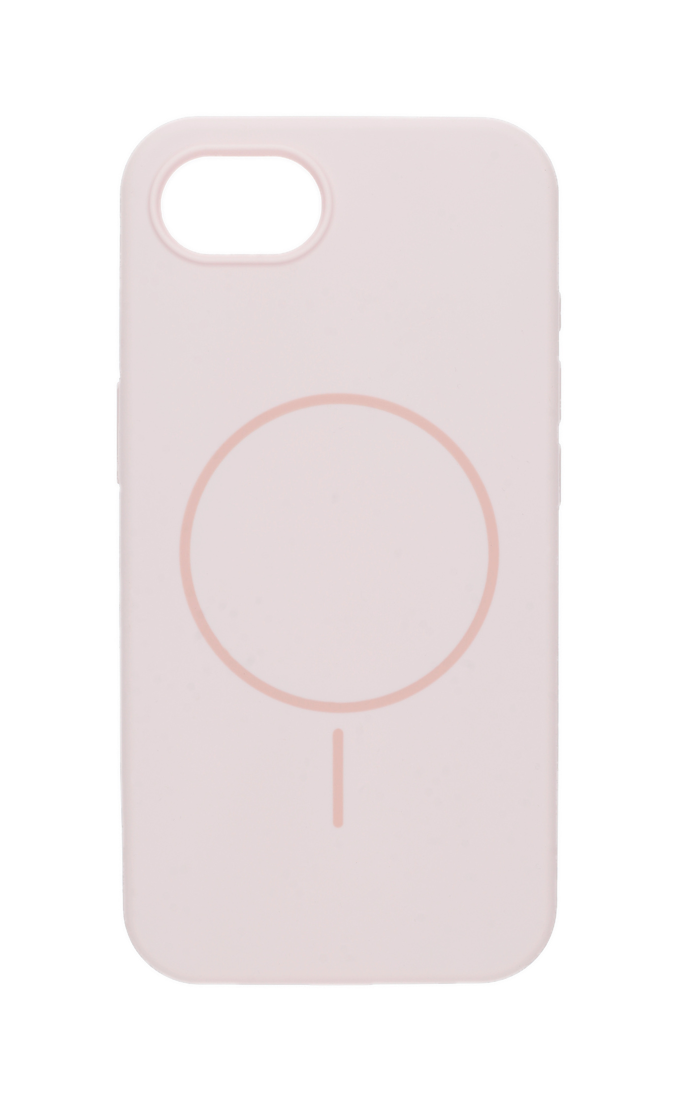 Eine hellrosa iPhone-Hülle mit einem Kreis und einem Strich.