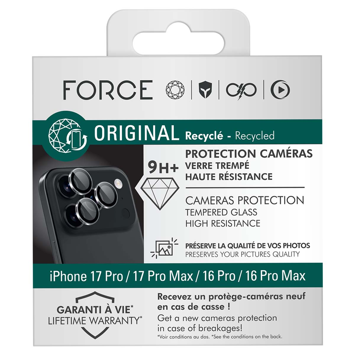 Verpakking voor iPhone 17/16 Pro cameralensbeschermer van gehard glas.
