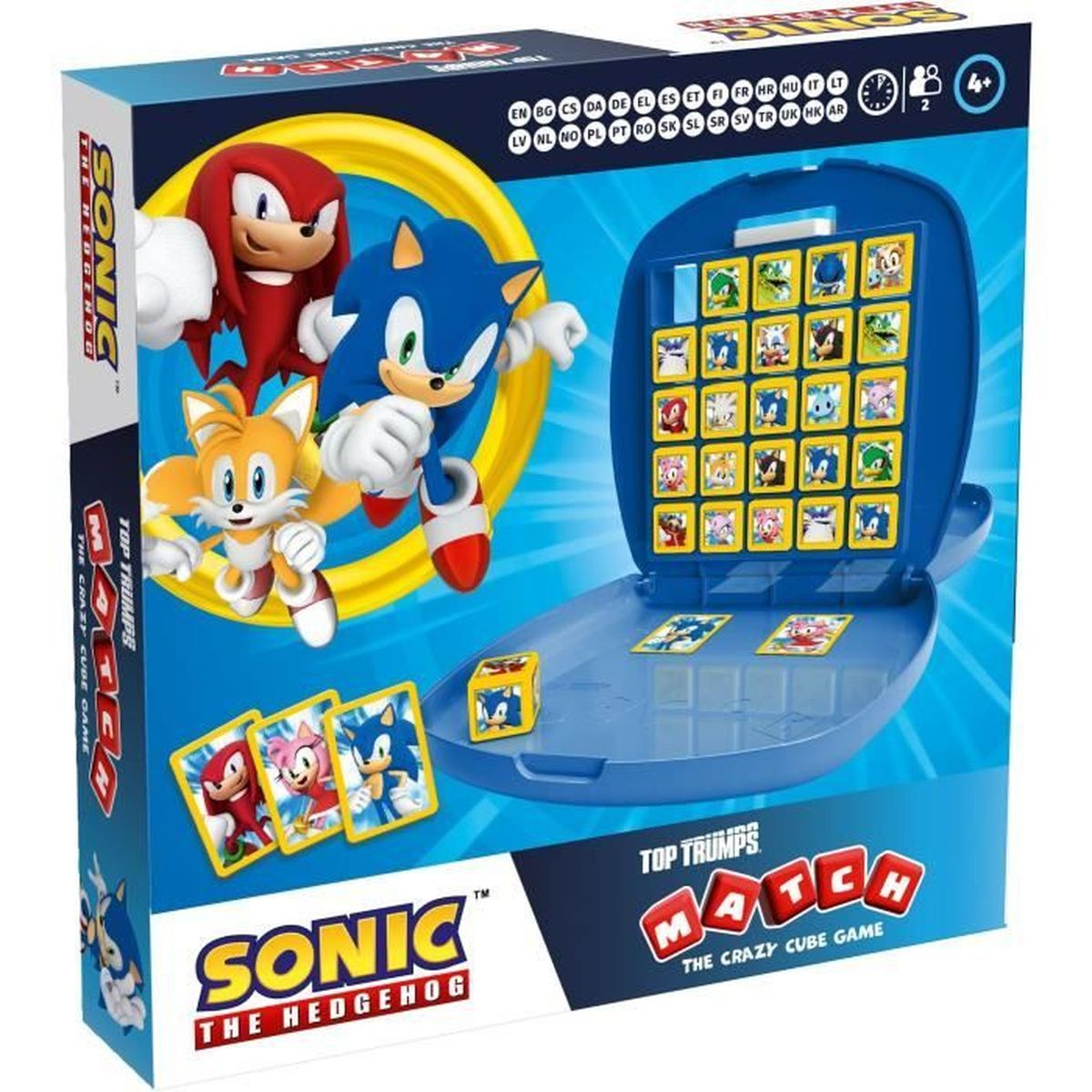 Sonic, Tails und Knuckles auf einer Spielbox. Ein 'Match'-Spiel mit Bildern von Sonic.