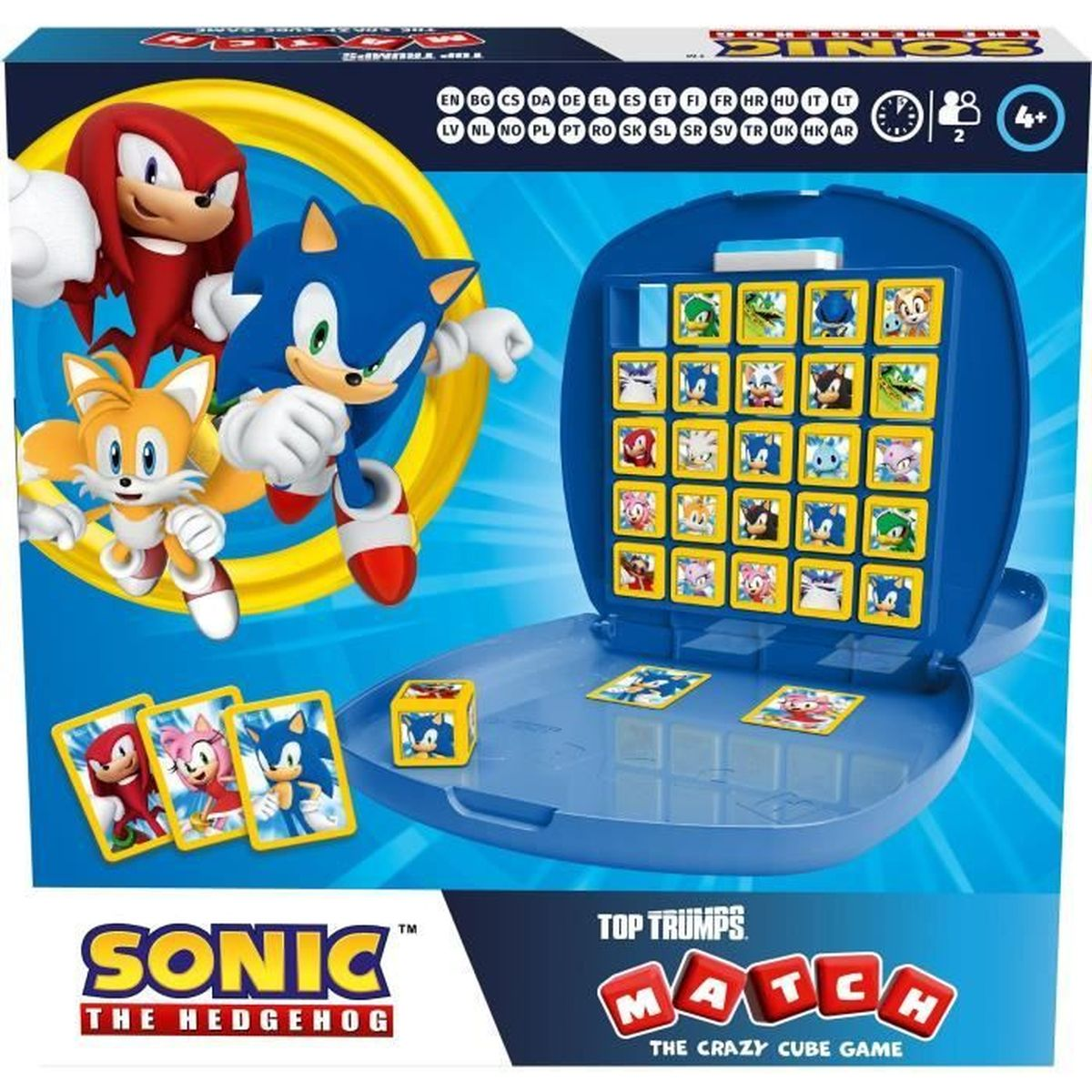 Sonic, Tails und Knuckles auf der Verpackung eines Sonic Top Trumps Match Spiels.