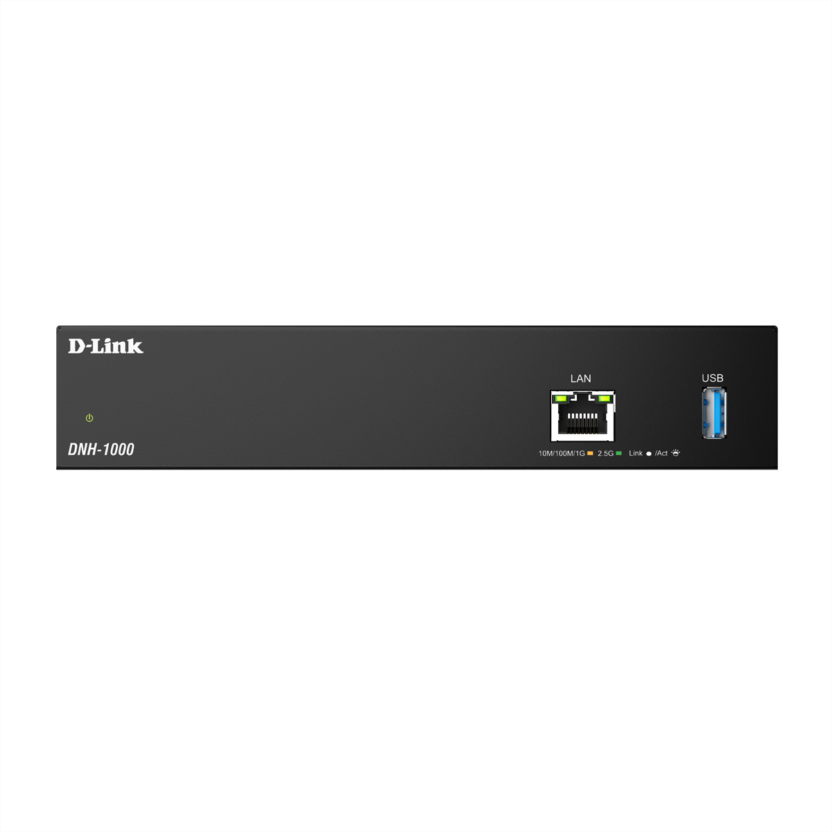 D-Link DNH-1000 con porte LAN e USB, indicatori di stato e alimentazione.