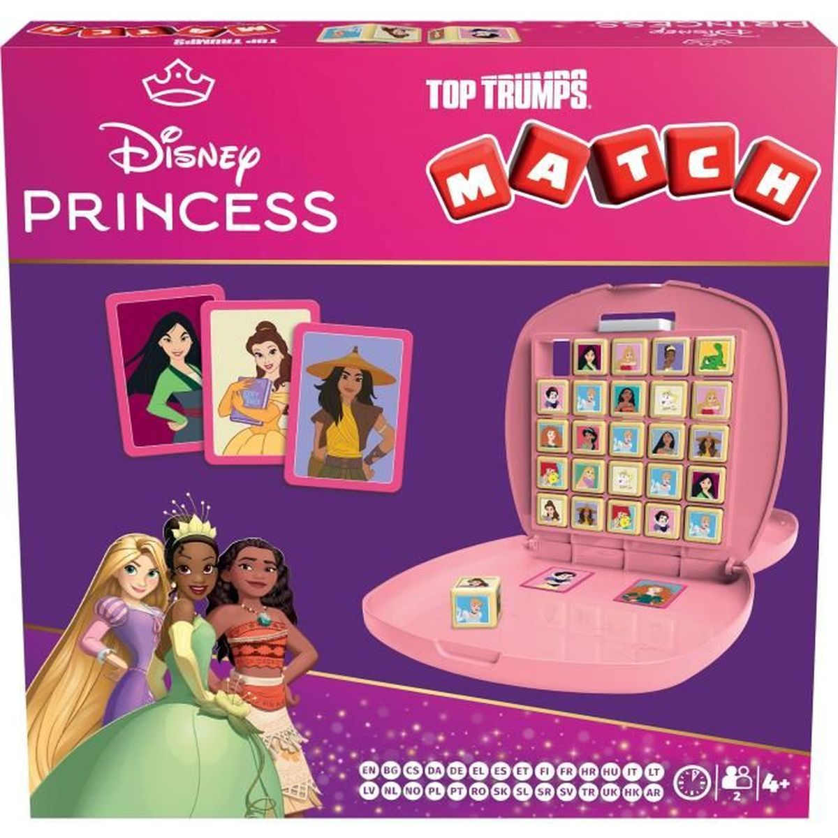 Disney Prinzessinnen Top Trumps Match Spiel mit Bildern von Rapunzel, Tiana, Moana und Karten.