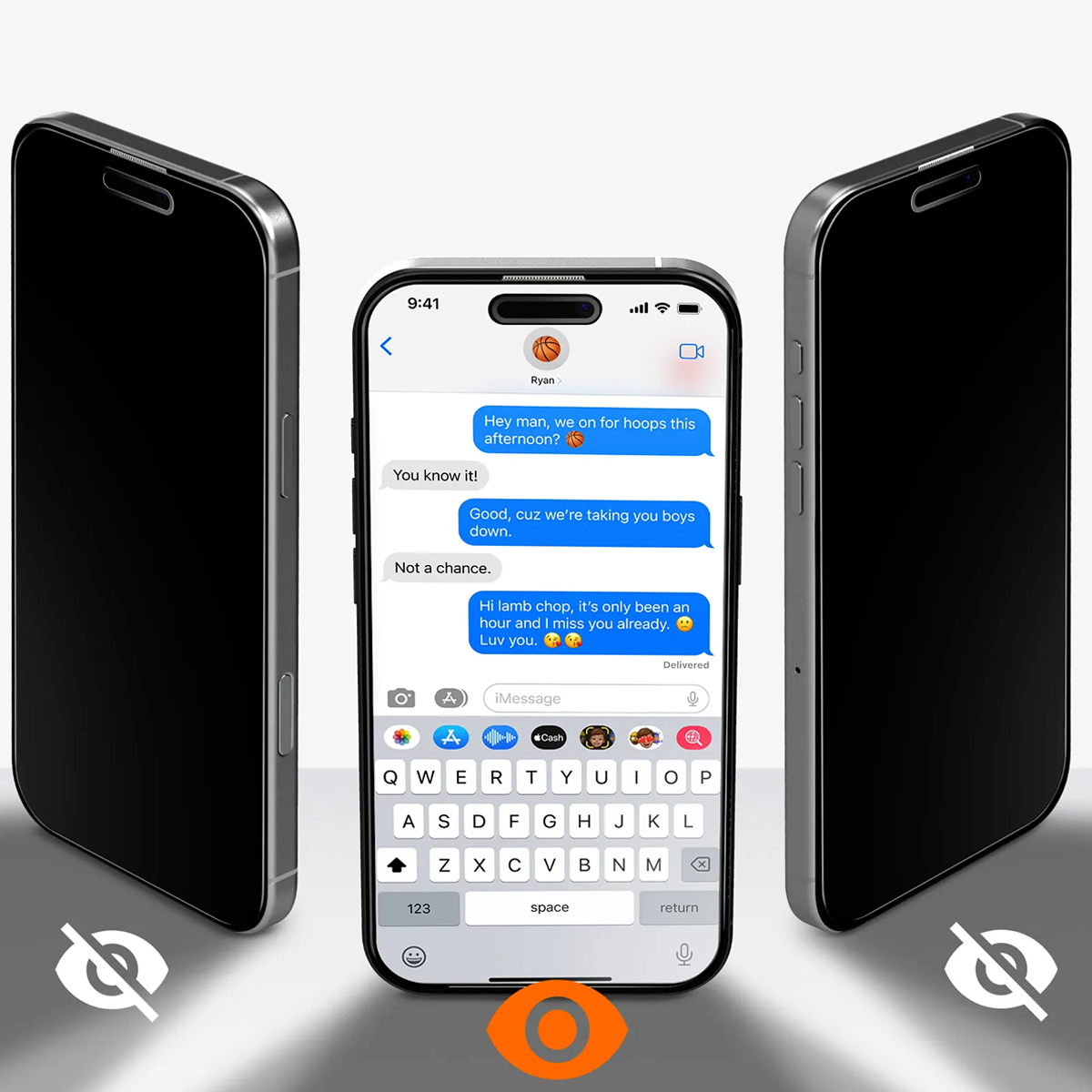 Due iPhone affiancano un terzo che mostra una conversazione iMessage.