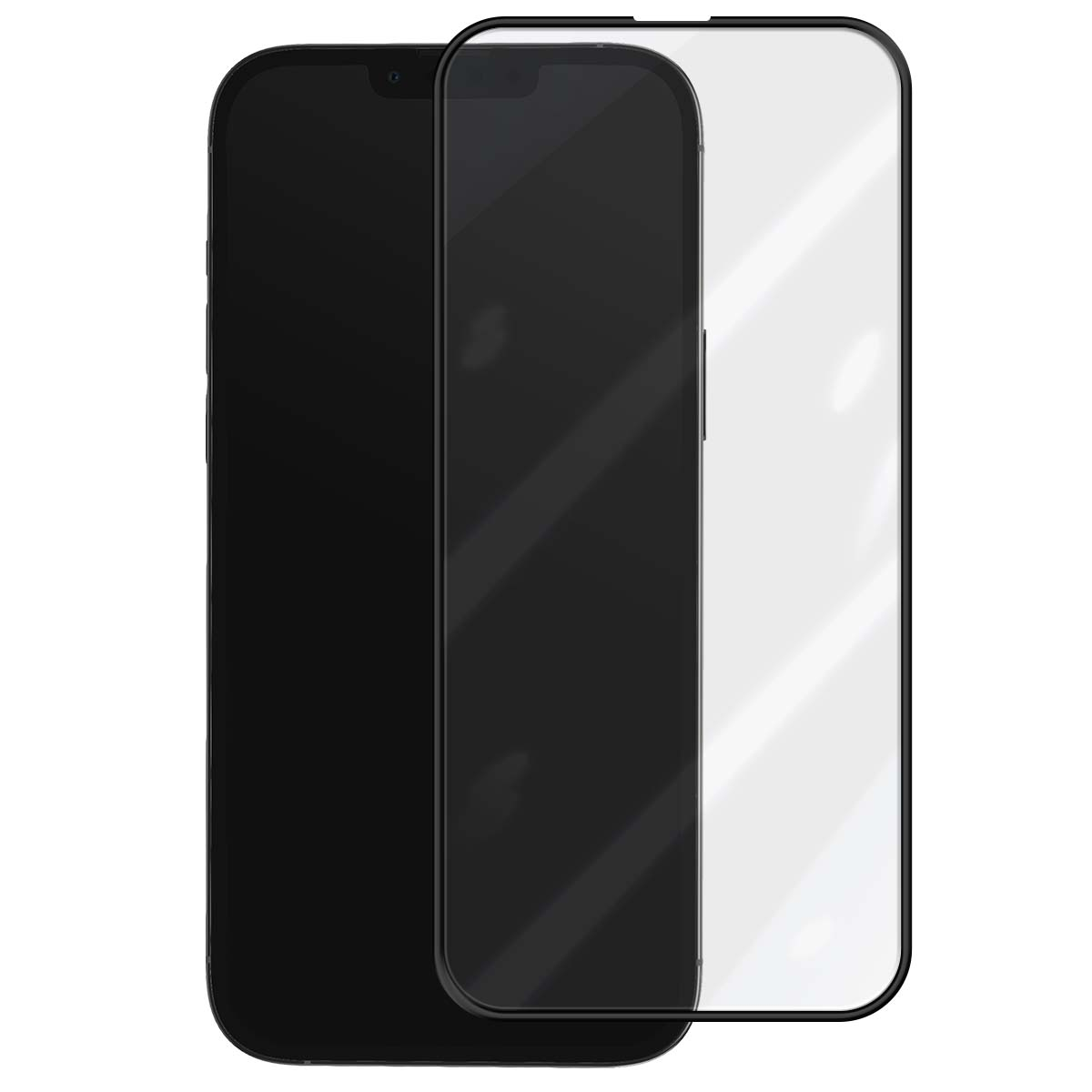 Twee zwarte smartphones naast elkaar, de rechter met een schermprotector.