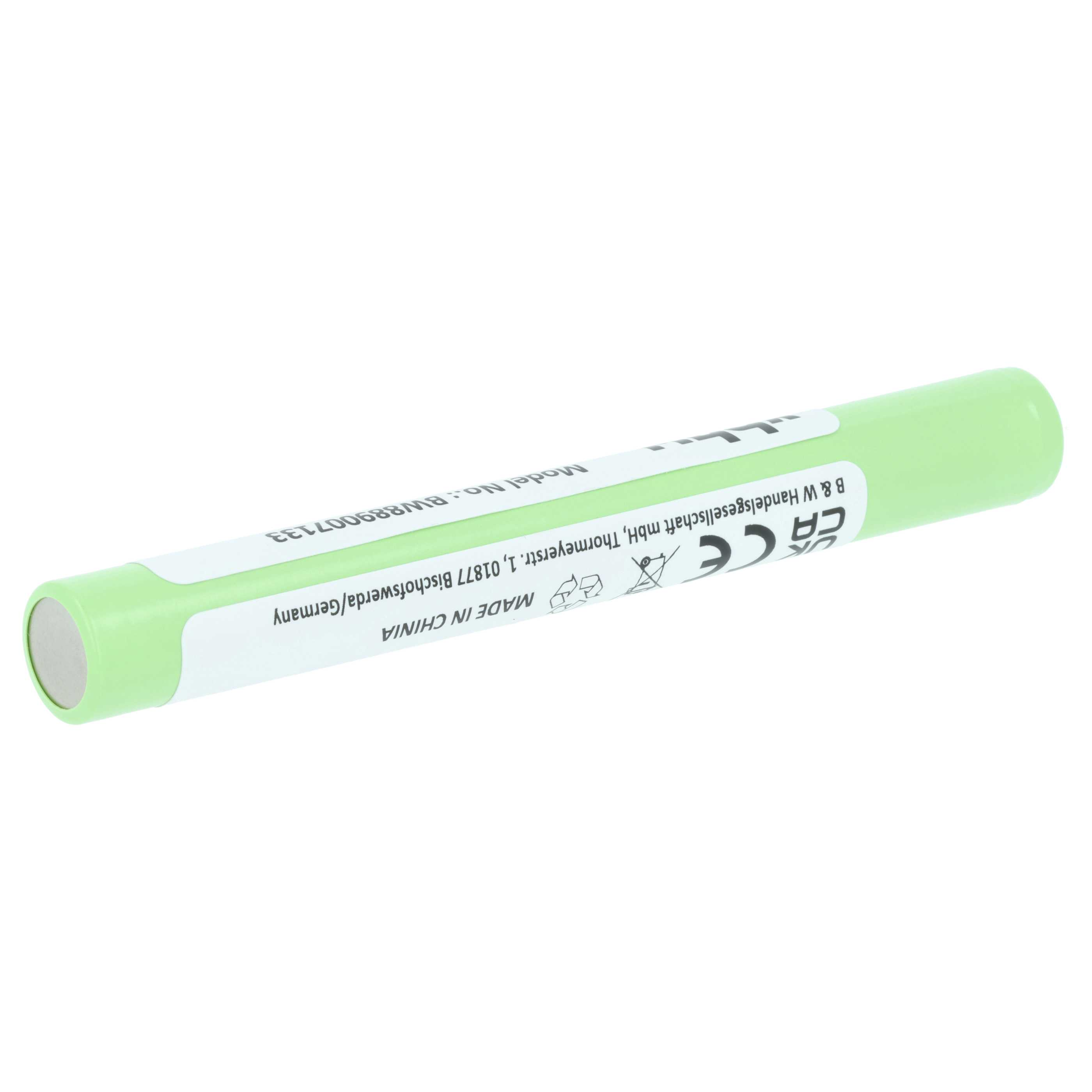 Eine grüne Batterie mit Beschriftung und CE-Zeichen.