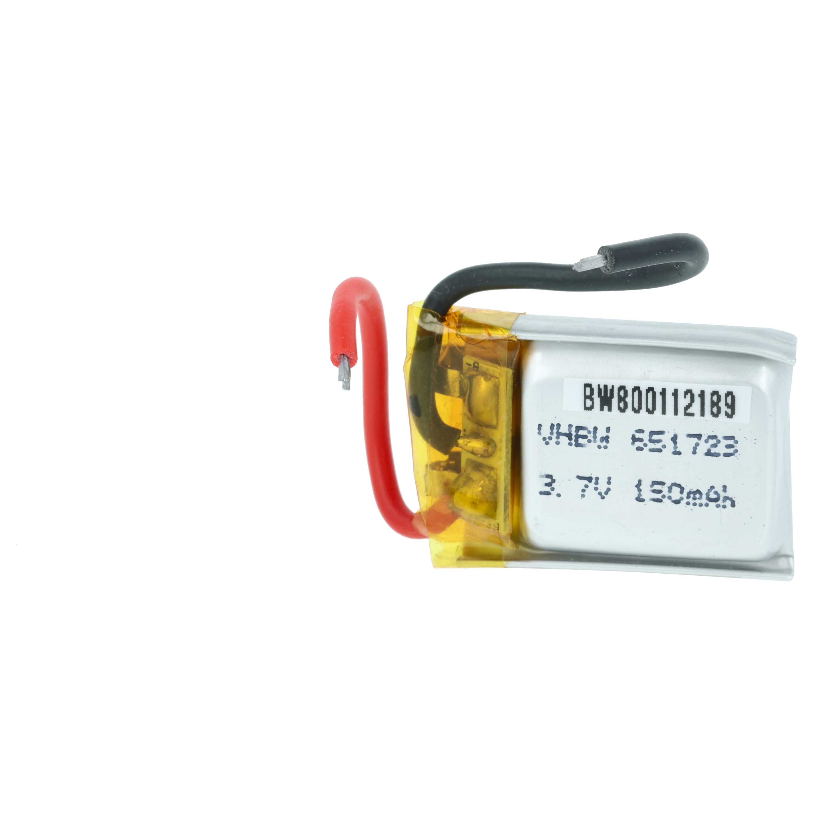 Kompakter Akku mit roten und schwarzen Kabeln, 3,7V 150mAh.