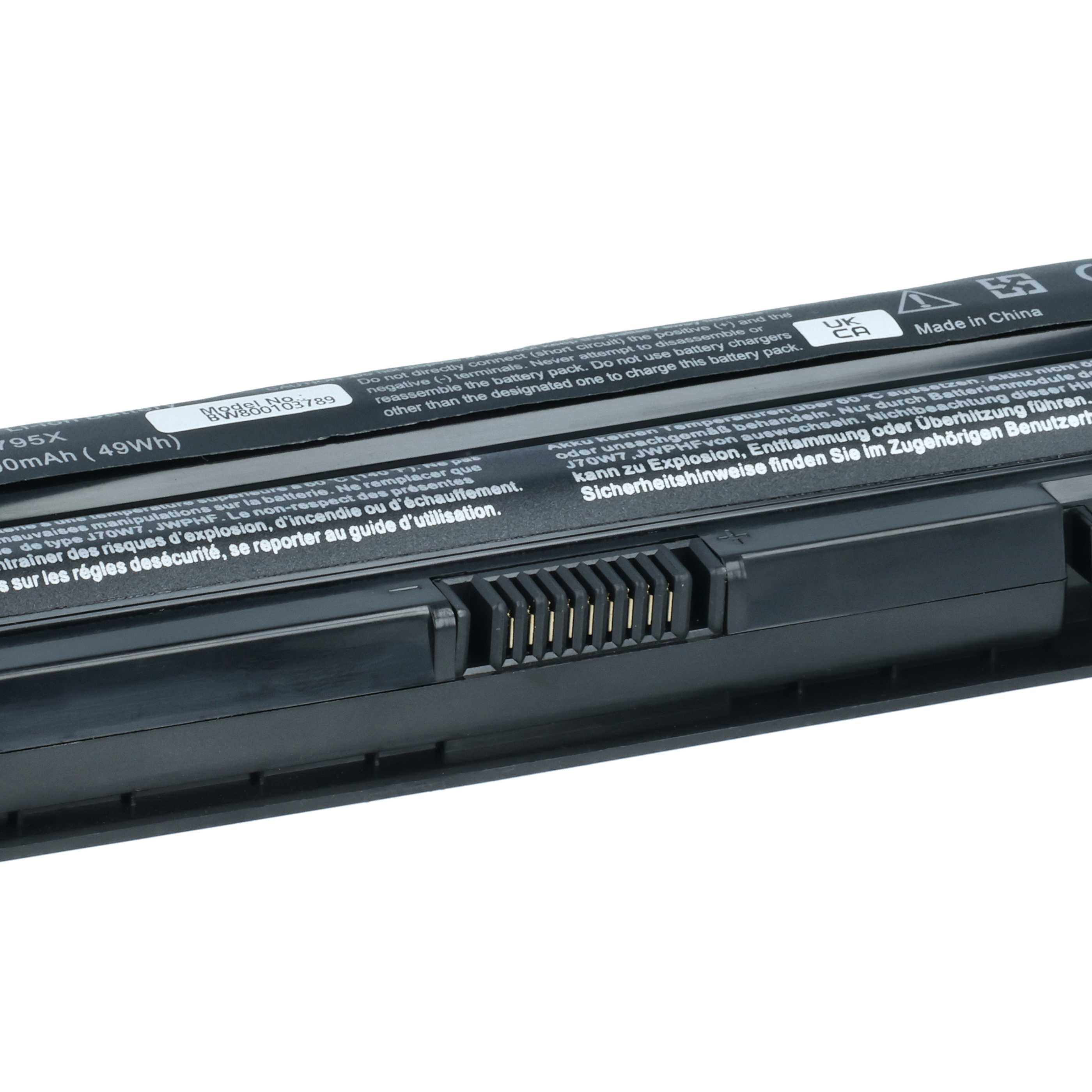 Schwarzer Laptop-Akku mit Modellnummer und Warnhinweisen.