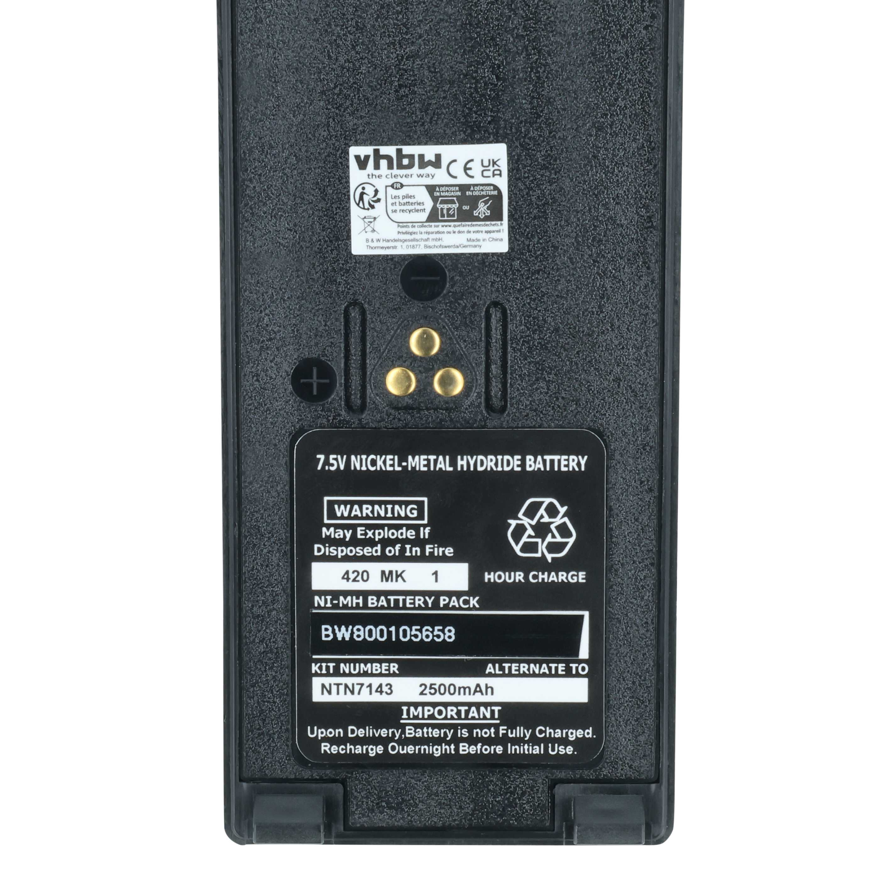 7,5V NiMH-Akkupack mit Warnhinweis und Ladeinformationen.