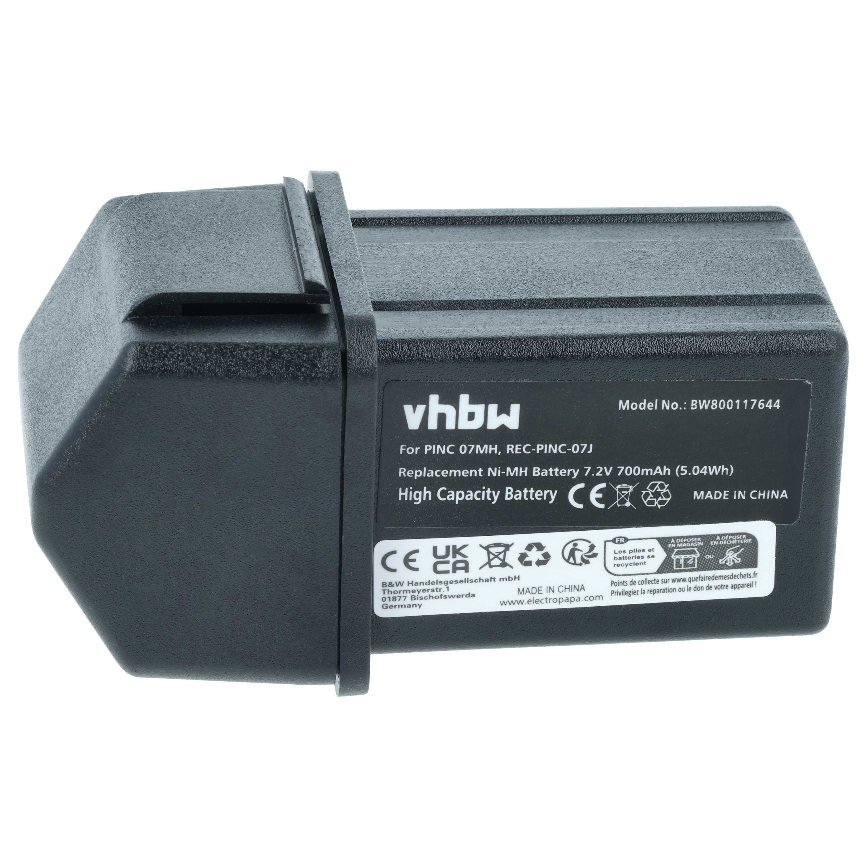 Schwarzer Ni-MH Akku 7,2V 700mAh, Modell BW800117644, für PINC 07MH.