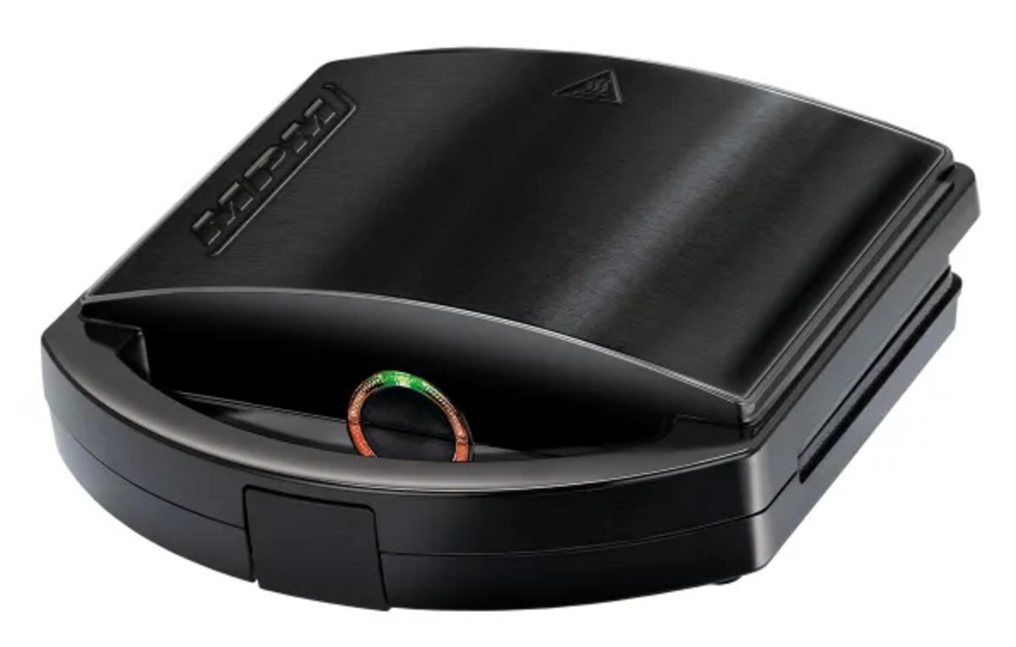Tostapane nero con spie luminose rosse e verdi.