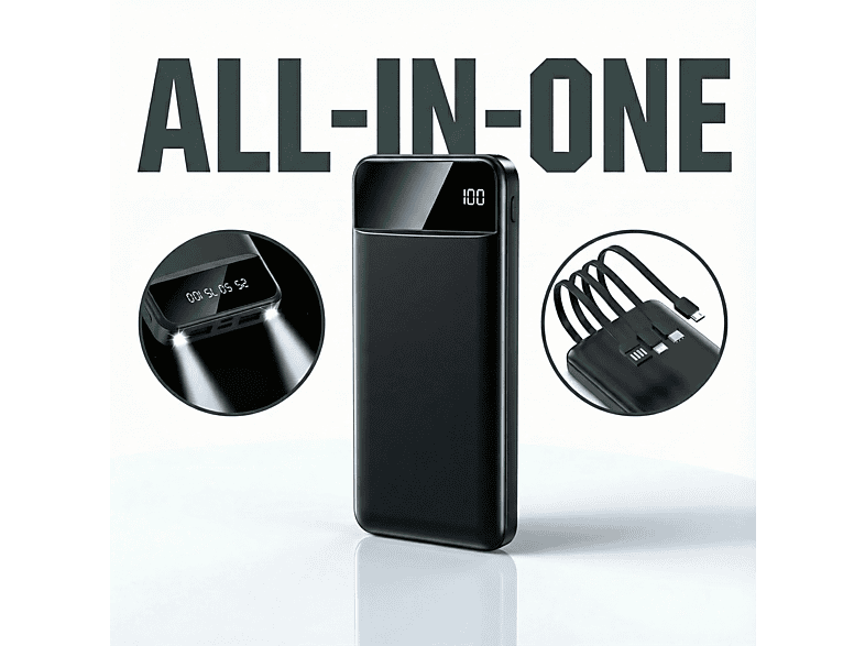 UWOT 20000 mAh mit 4 integrierten Kabeln Powerbanks 20000 mAh Schwarz