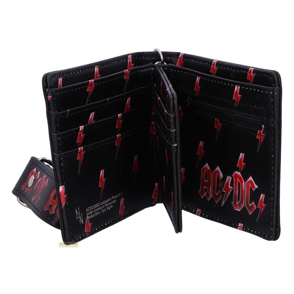 Schwarzes Portemonnaie mit roten Blitzen und AC/DC-Logo.