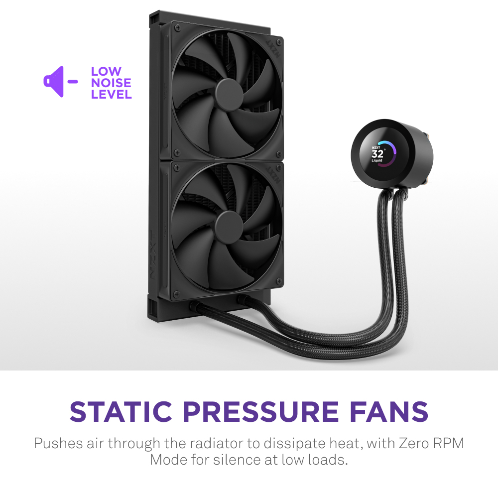Un refroidisseur de CPU noir avec deux ventilateurs et un écran circulaire.