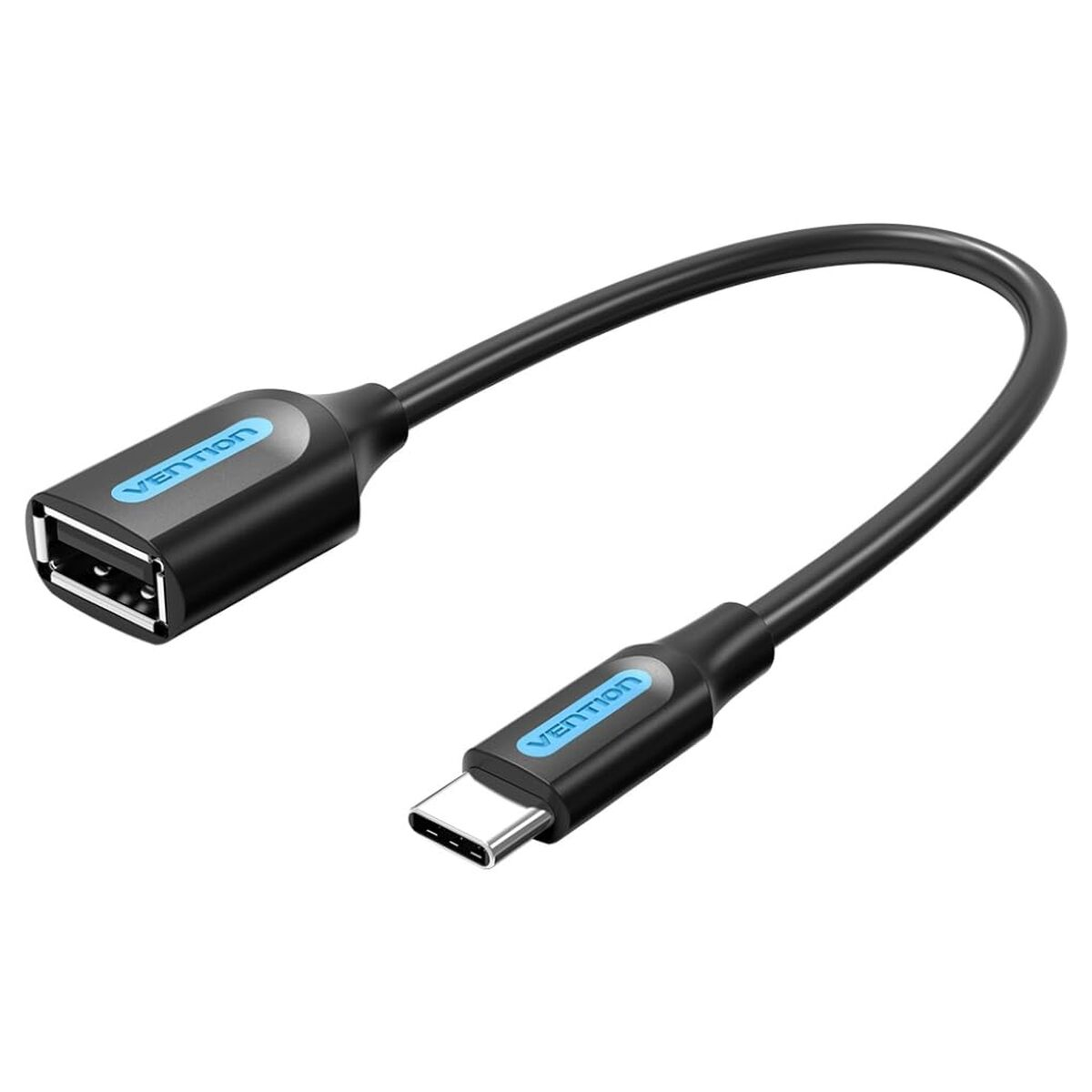 Un cavo adattatore USB-C a USB-A nero con logo VENTION.
