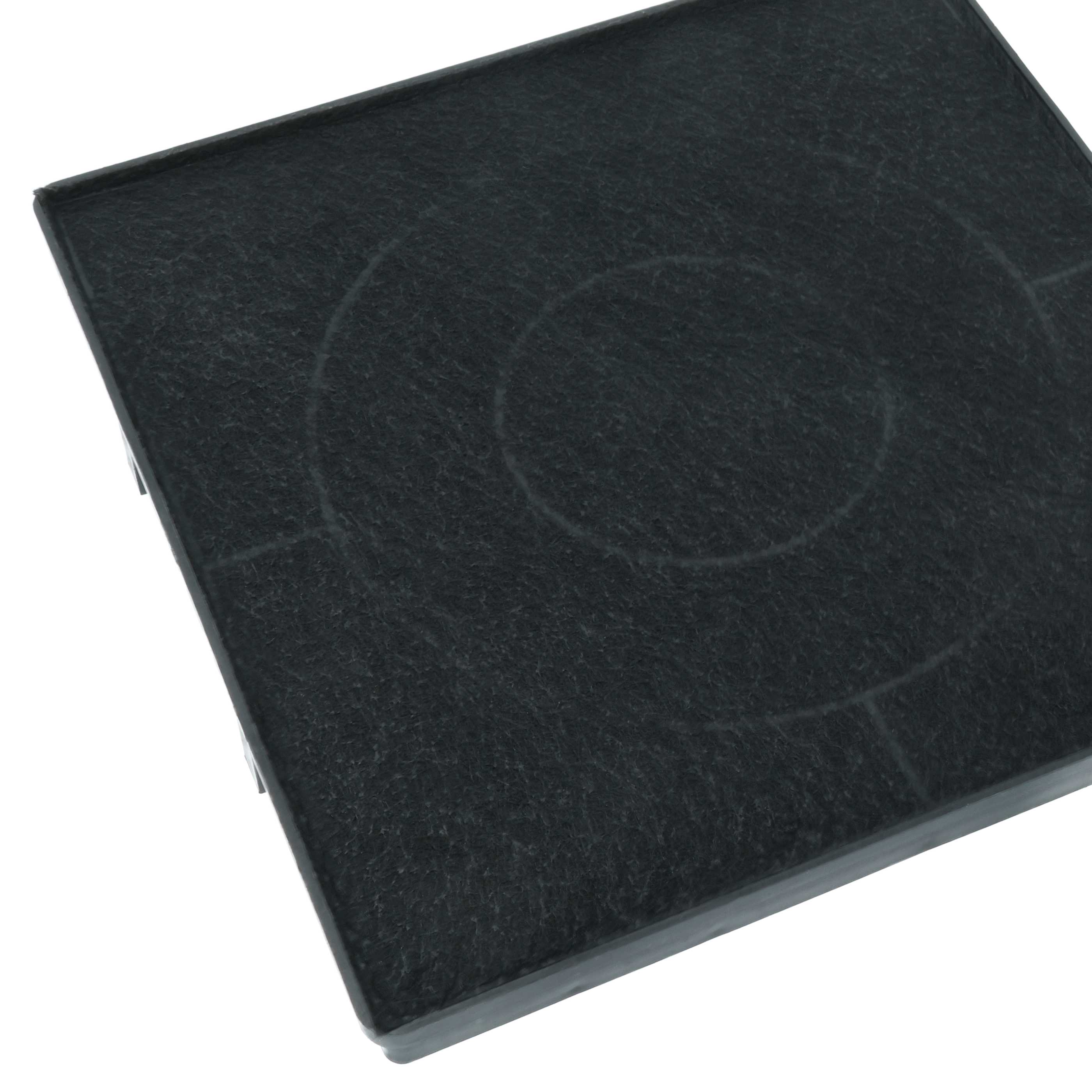 Ein rechteckiger Aktivkohlefilter mit dunkelgrauem Material und leichten hellgrauen Markierungen.