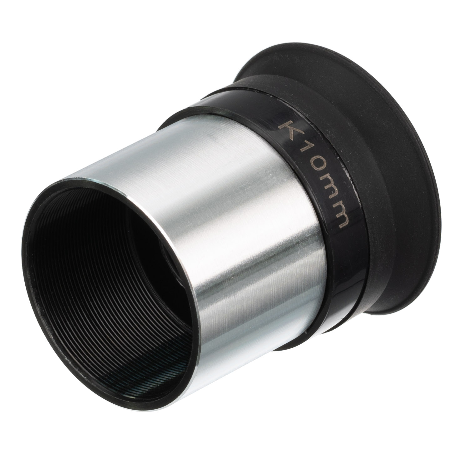 Ein silbernes Okular mit schwarzem Gummi-Augenschutz und der Aufschrift K10mm.