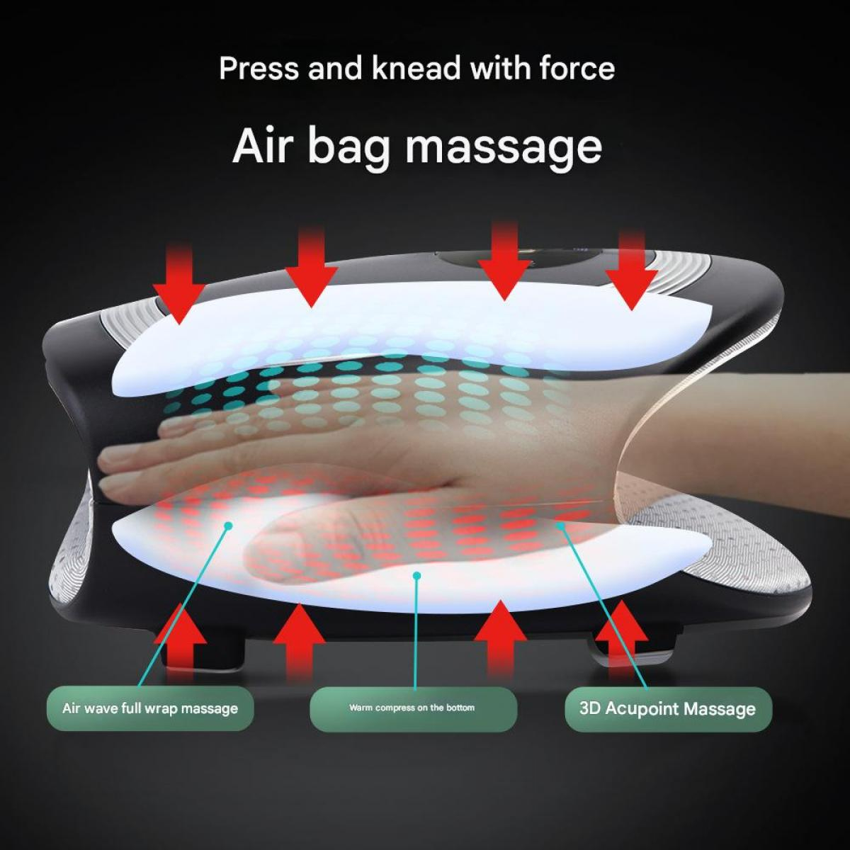Massagegerät mit Airbags für volle Umhüllung, Wärme und Akupunkturpunktmassage.