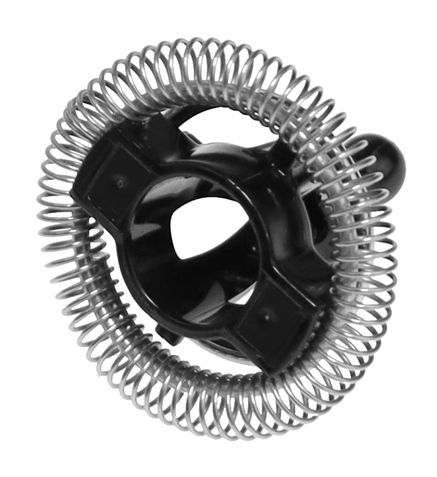 Ein schwarzer Griff mit einer spiralförmigen Metallfeder.