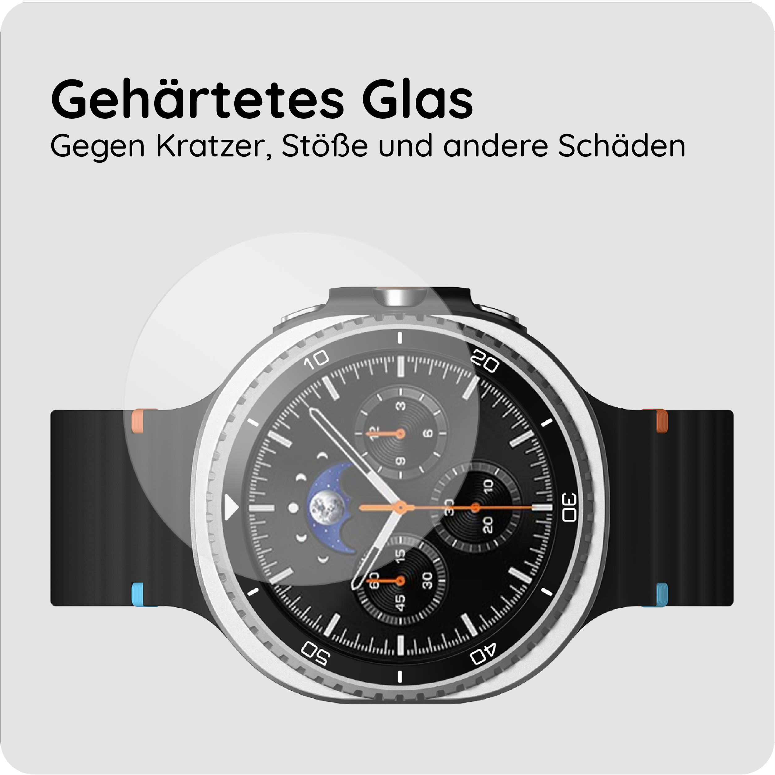 Ein gehärtetes Glas-Schutz für eine Smartwatch mit Mondphasen-Anzeige.