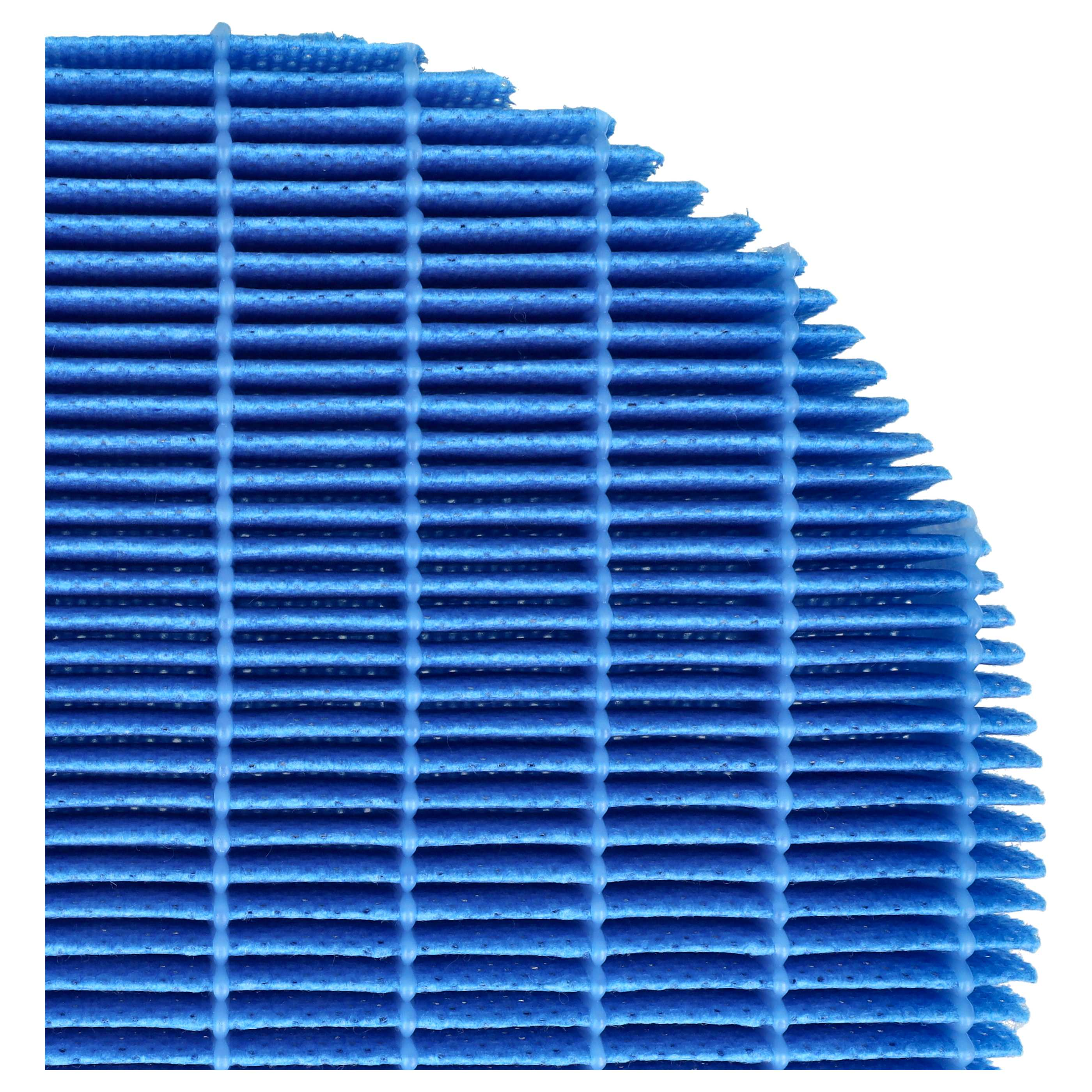 Ein blauer Filter mit rechteckigen Öffnungen, der von oben nach unten gestapelt ist.