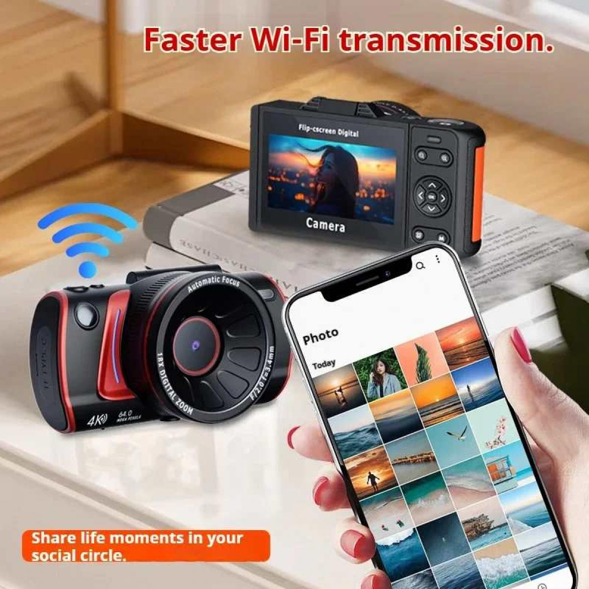 Zwei Kameras und ein Smartphone mit Fotos. Schnelle Wi-Fi-Übertragung.