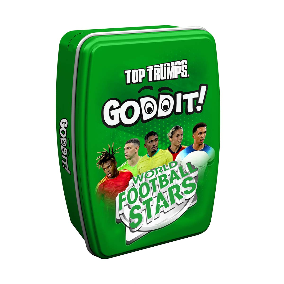 Grüne Top Trumps "Goddit!"-Dose mit Fußballstars.