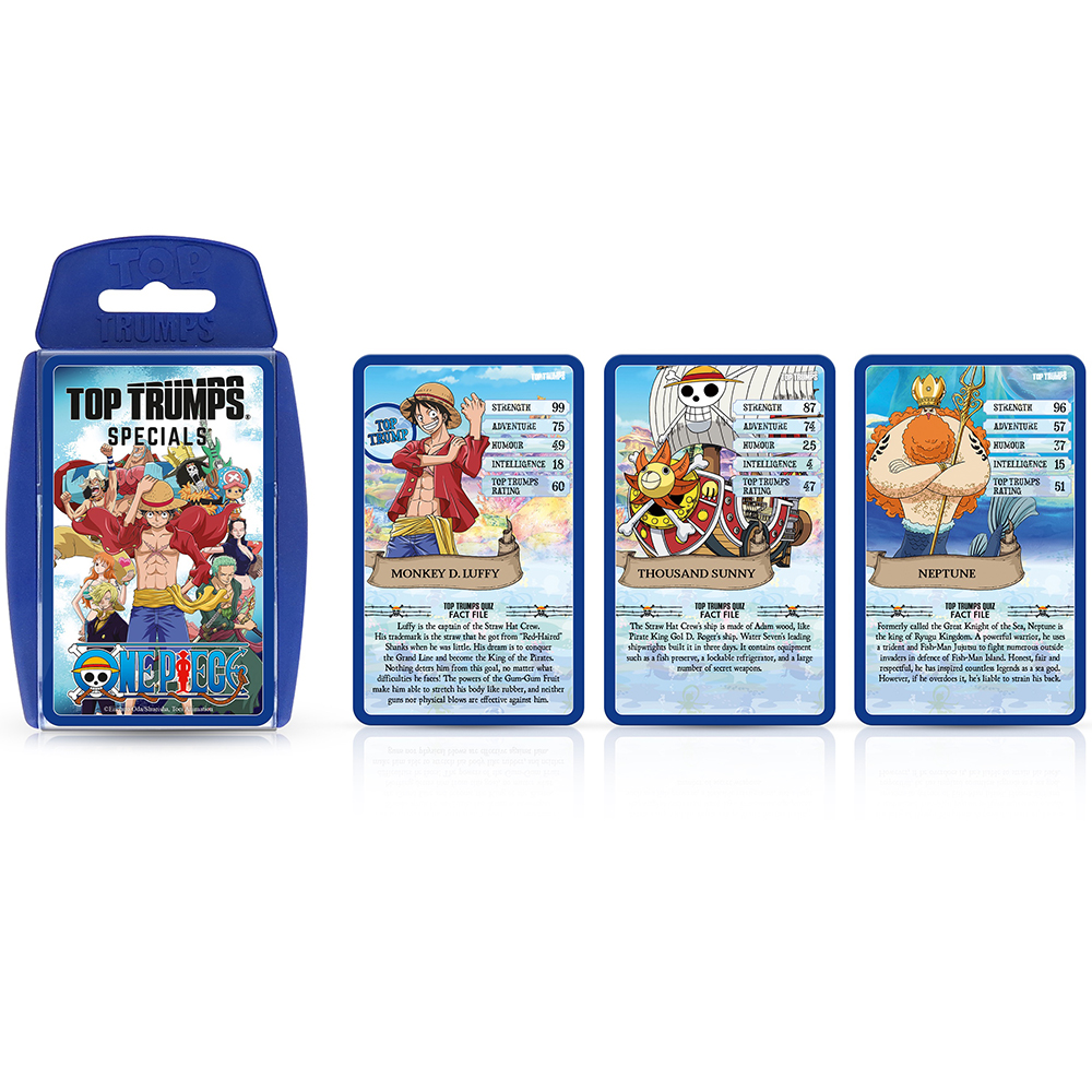 Carte da gioco Top Trumps Specials con personaggi di One Piece.