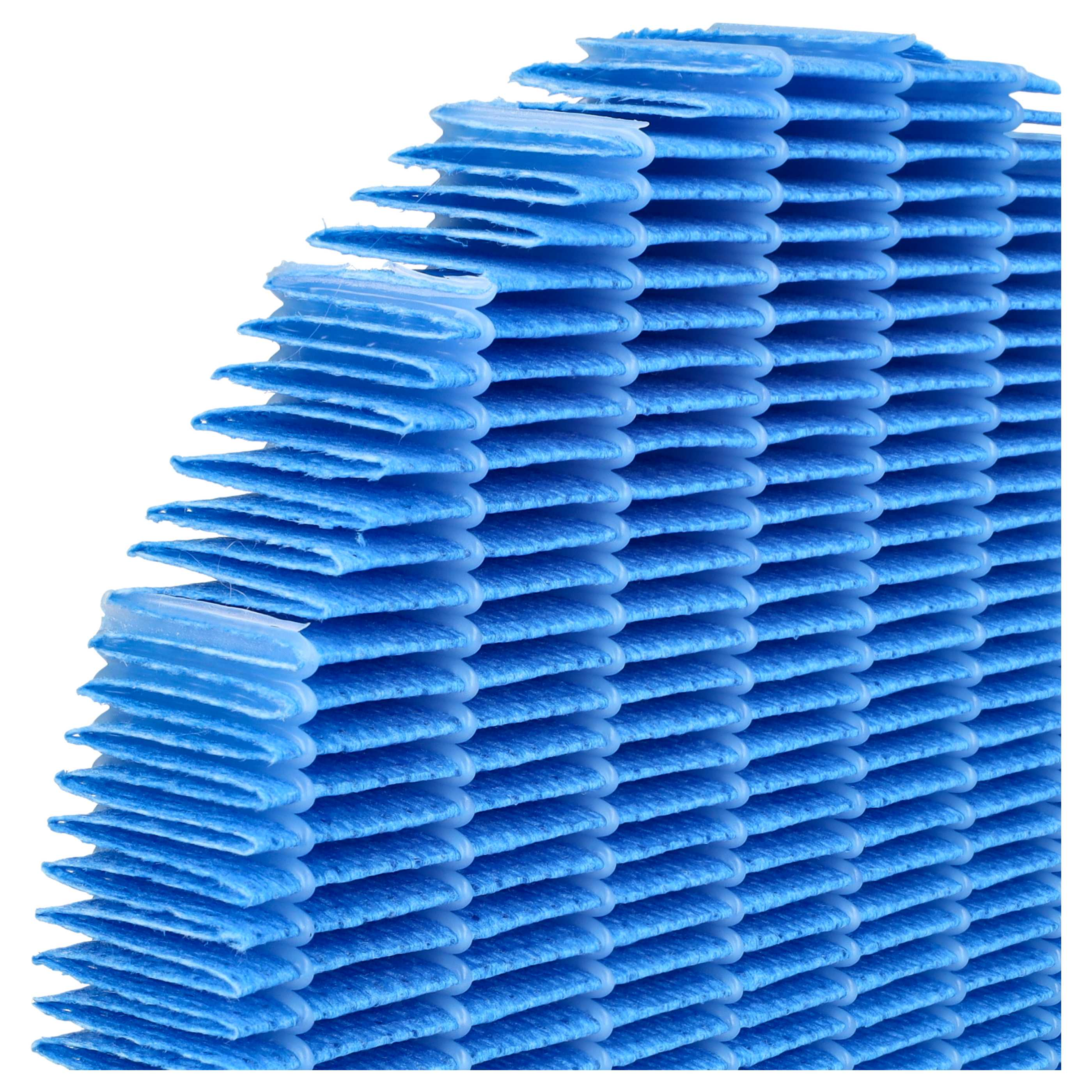 Strukturierte blaue Filter-Lamellen mit weißen Rändern.