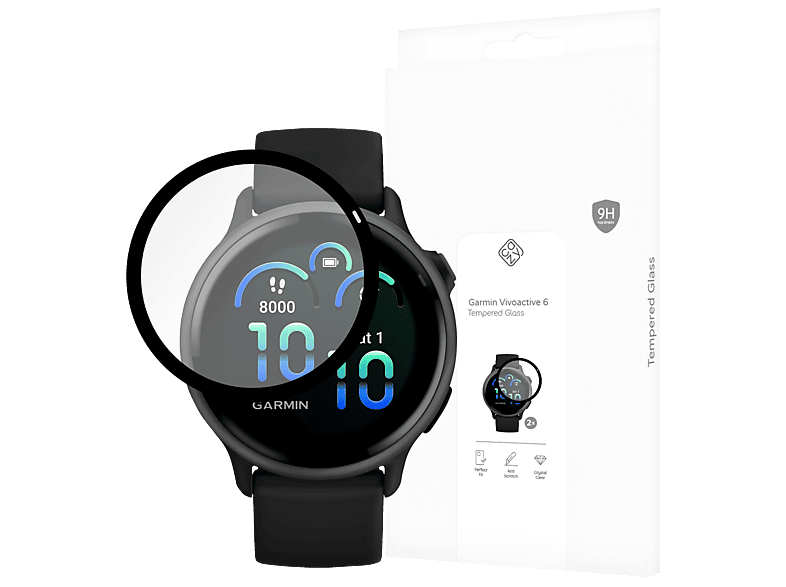 CAZY Schutzglass - Displayschutz Tempered Glass 2 Stück, Displayschutzfolie, Garmin, Vivoactive 6, Transparant